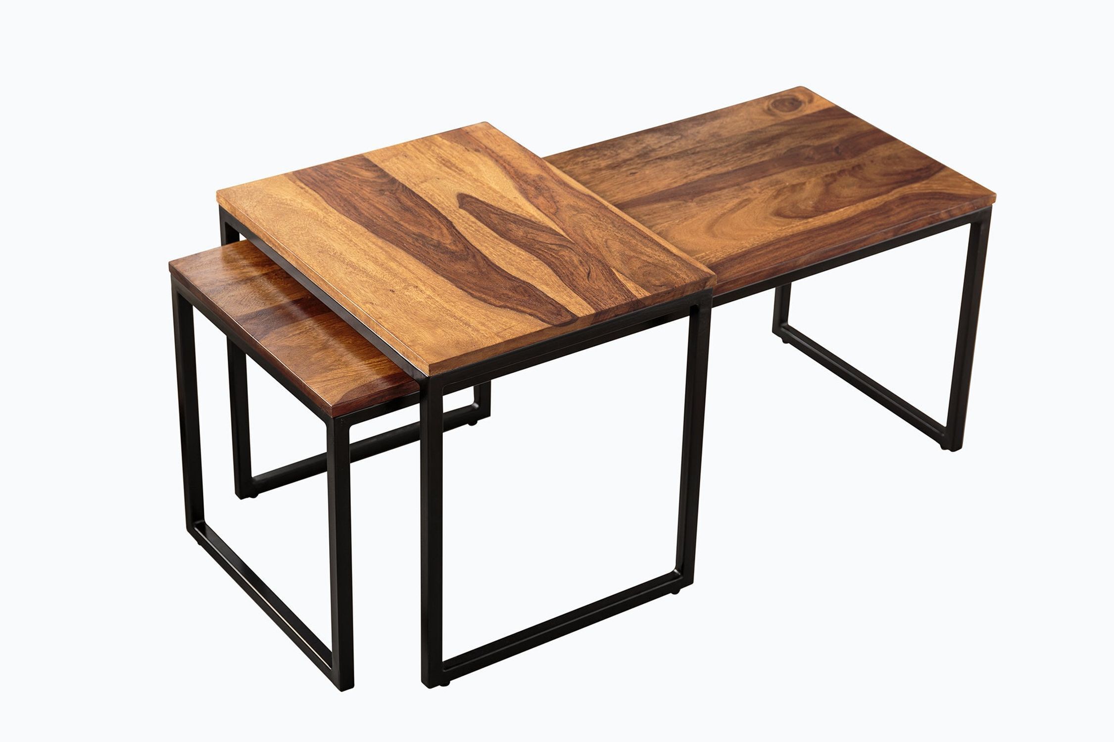 Table basse en bois de sheesham, métal, lot de 2