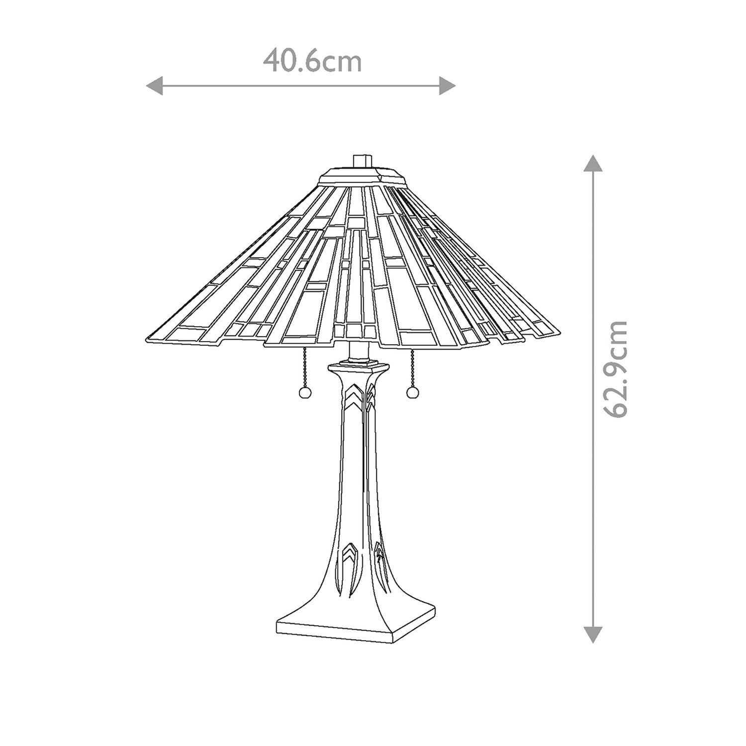 Tischleuchte Zugschalter 62,9 cm hoch Tiffany Stil 2x E27 Lampe, Tischlampe