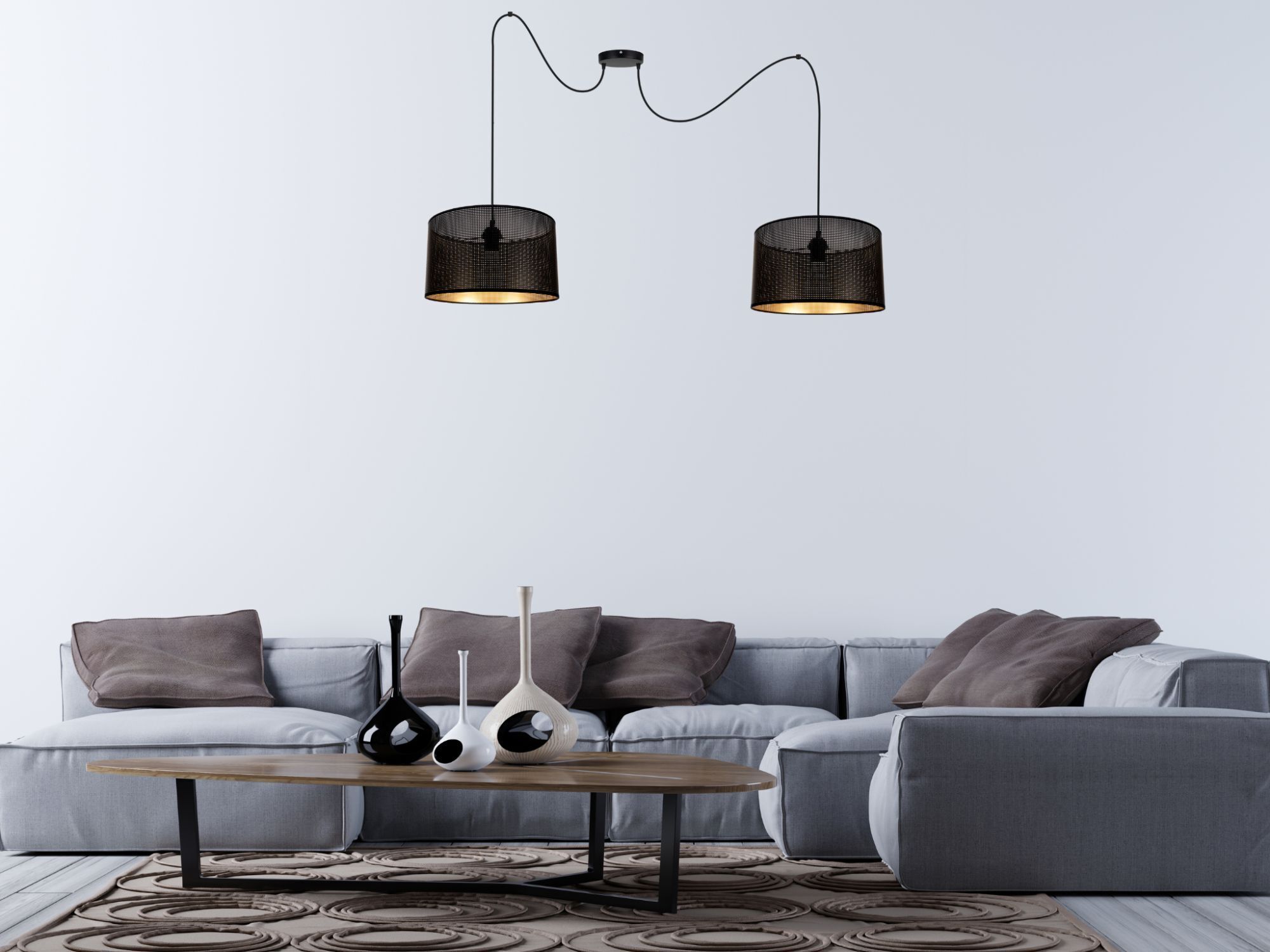 Hängelampe Spider Schwarz Gold E27 2-flmg L:200 cm groß Lampe, Couch, Wohnzimmer, Tabelle, Dekoration für Zuhause