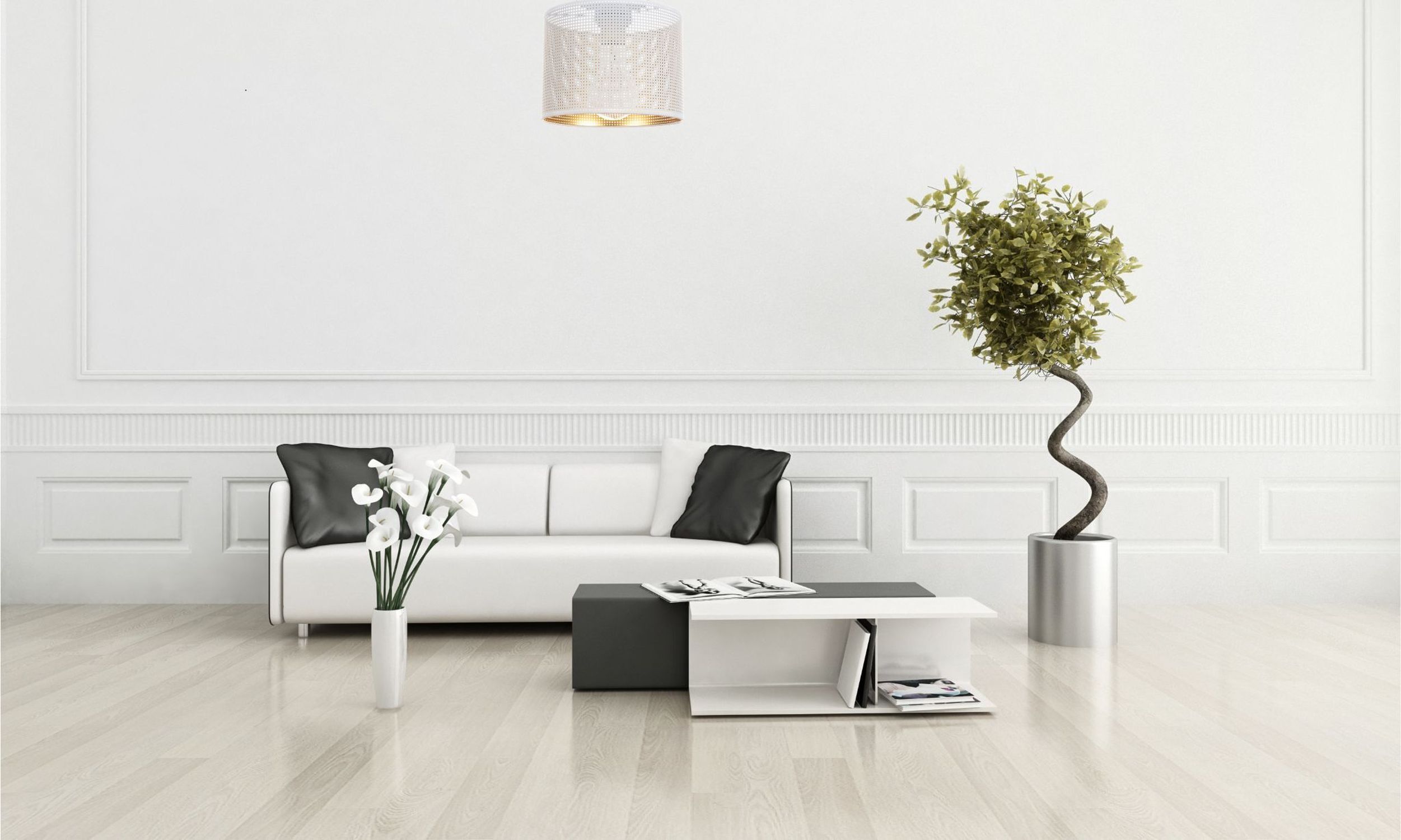wohnzimmer, sofa, tisch, pflanze, lampe