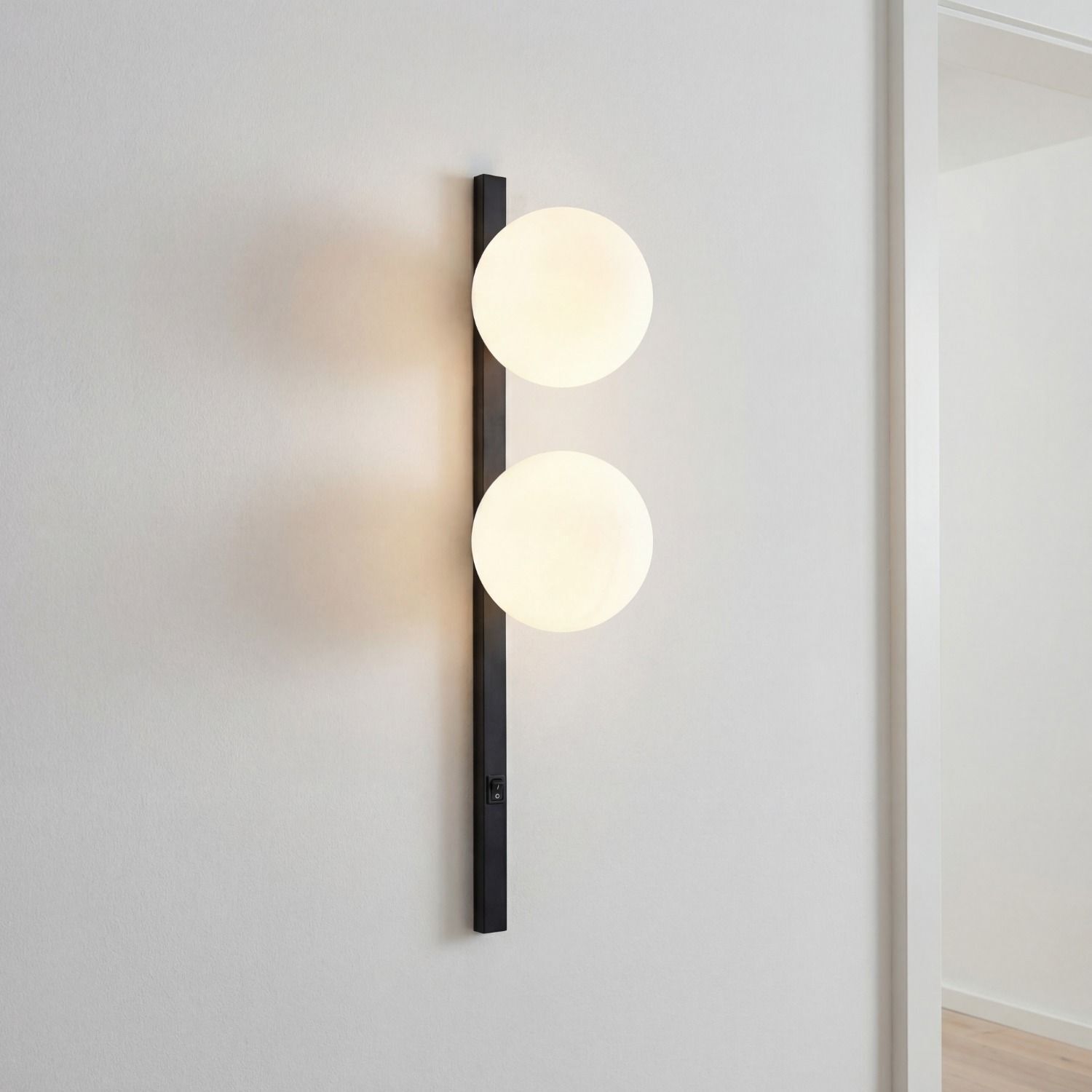 Wandlampe Glas Weiß Schwarz Schalter E14 60 cm 2-flmg wandlampe, LED, rund, schwarz, wandleuchte