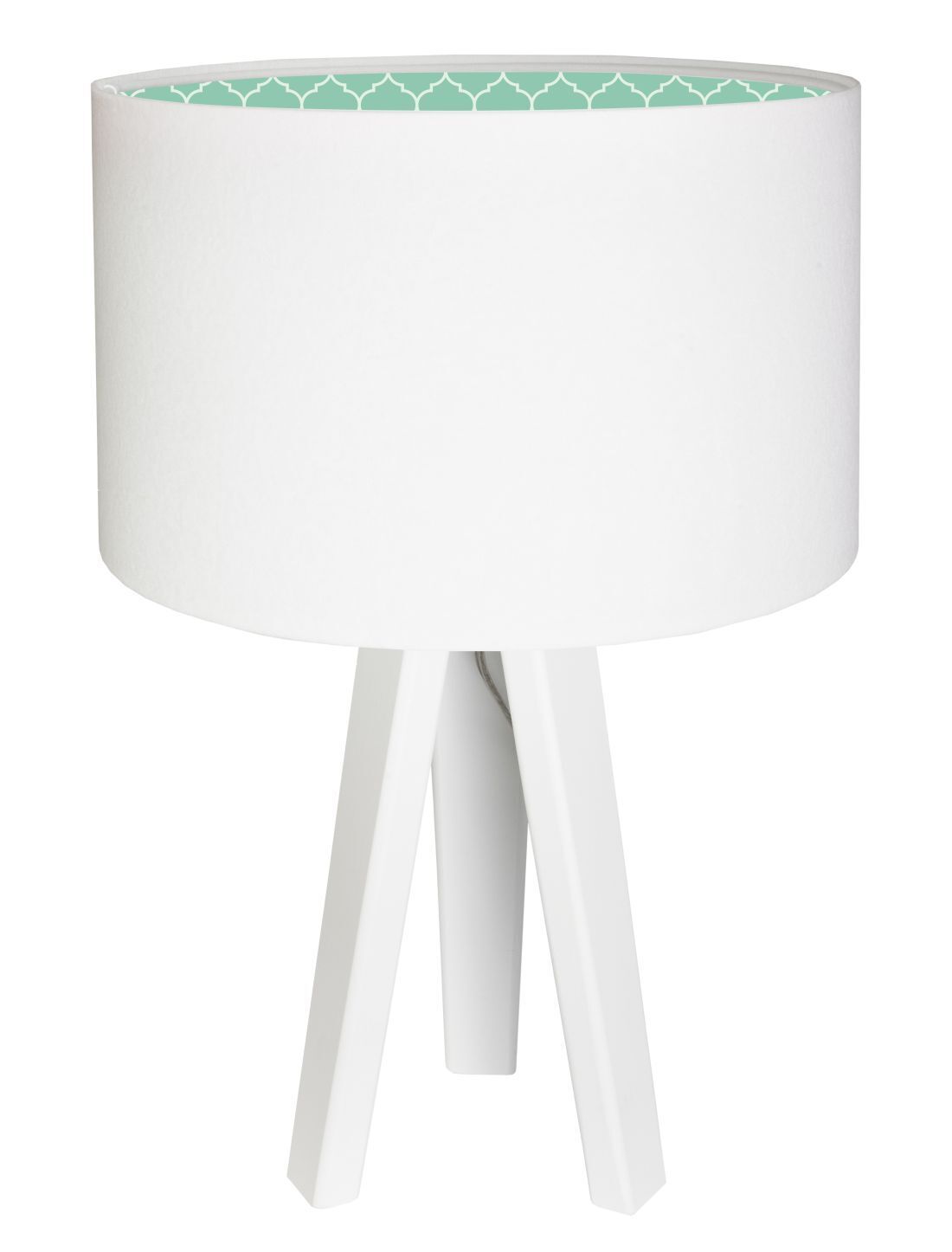 Lampe de table Abat-jour Blanc Menthe Bois Trépied 46cm Rétro