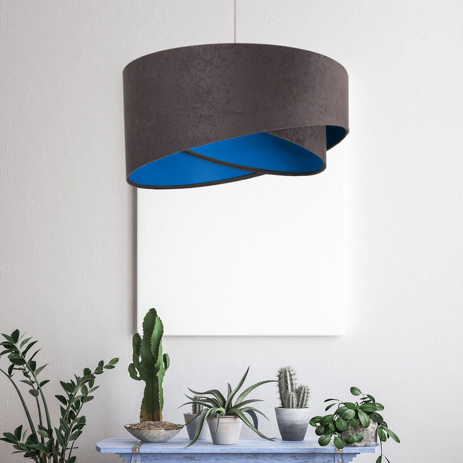 Hängeleuchte Esstisch Wohnzimmer Grau Blau Ø50cm Pflanze, Lampe