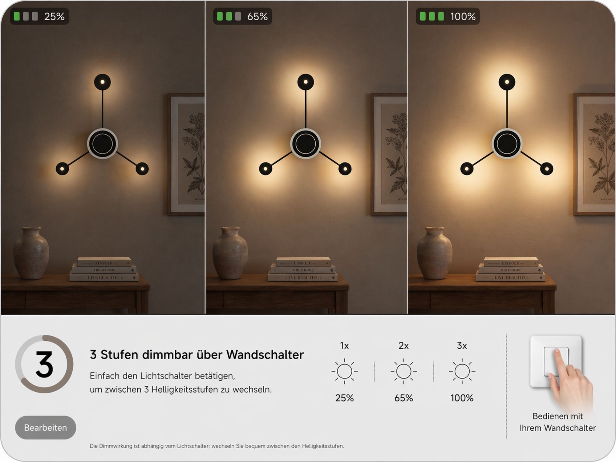 Wandlampe, Wandleuchte, Deckenleuchte, Zusatzlicht, Deko-Lampe