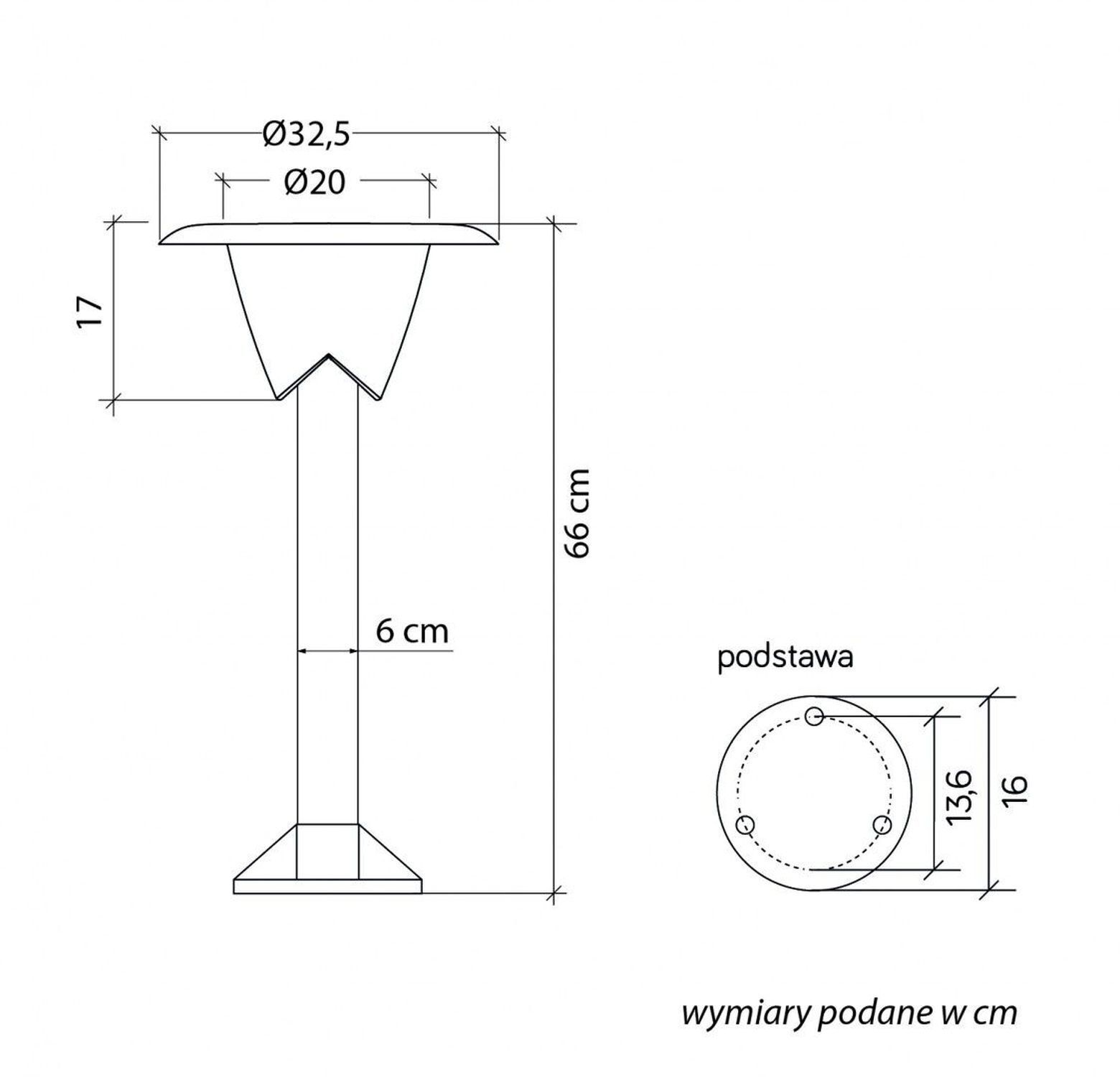Lampe d'extérieur IP65 66 cm noir blanc E27