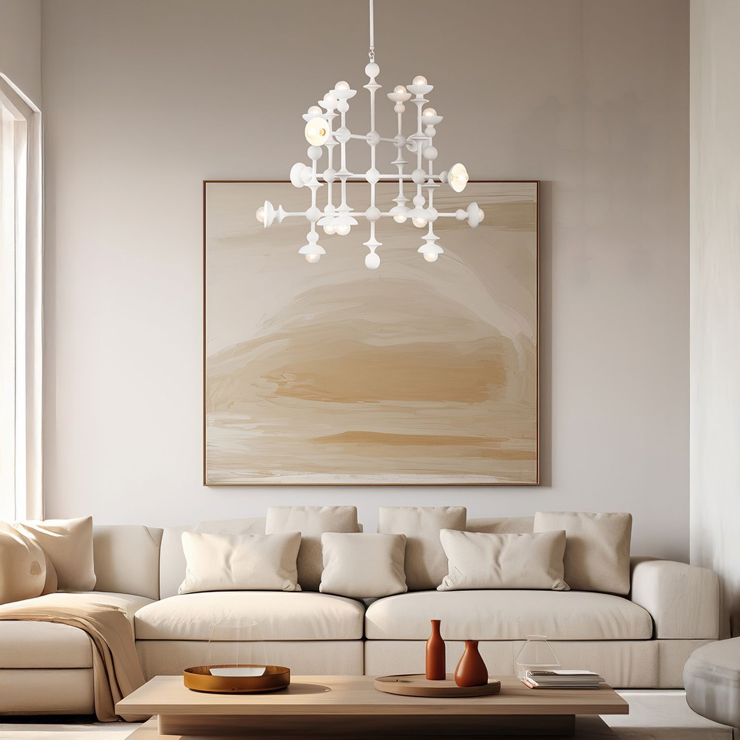 haengelampe-schlafzimmerbeleuchtung-pendelleuchte-esstisch-alarun-18x-e14-bis-40w-weiss-antik-dimmbar-stahl-le141982-09 wohnzimmer, sofa, hängelampe, kunstbild, beige