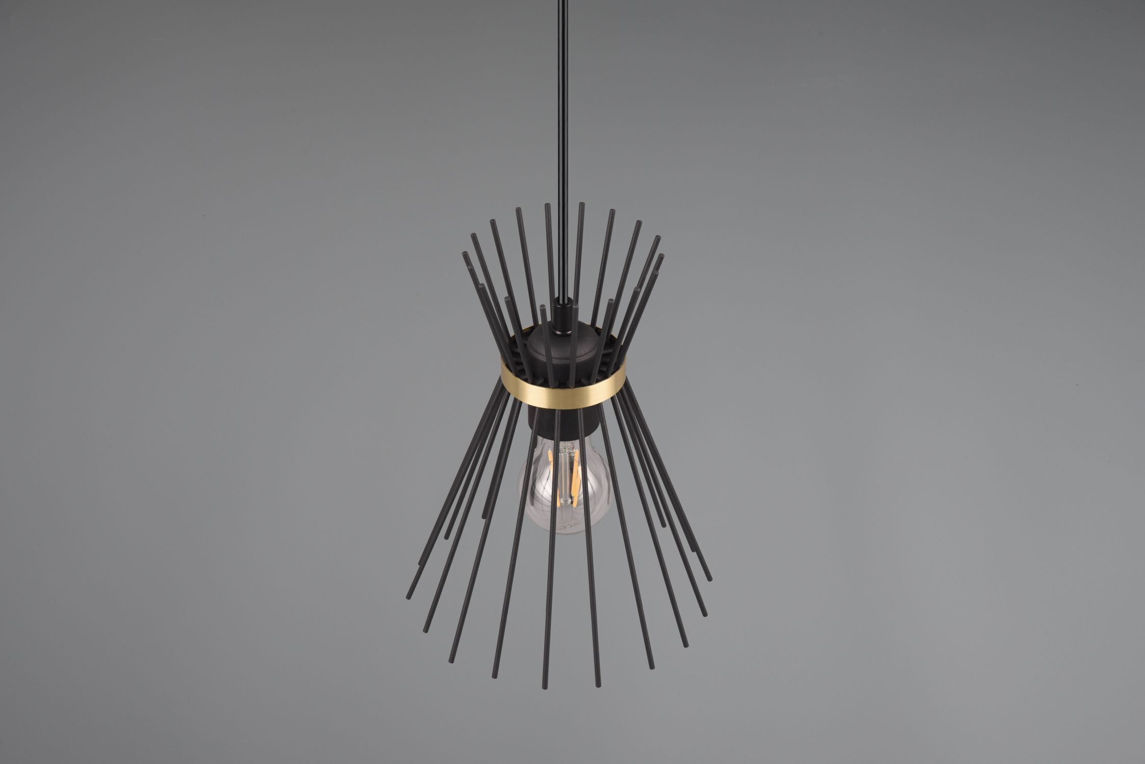Dekorative Pendelleuchte Schwarz Gold E27 Ø20 cm rund Leuchter, Lampe, Leuchte