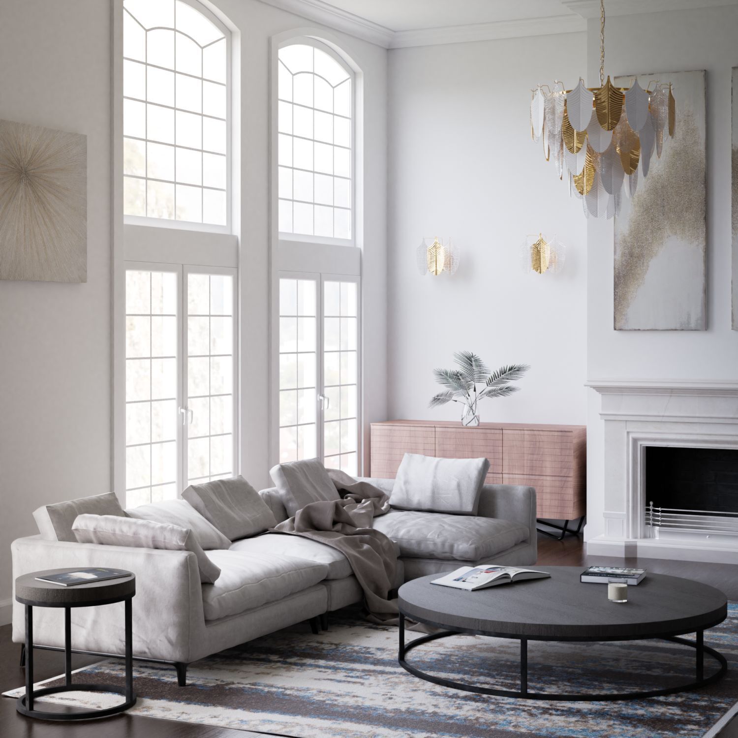 Wandleuchte Keramik Metall B: 36 cm in Weiß Gold 3x E14 Dekoration für Zuhause, Buch, Mobiliar, Tabelle, Kaffeetisch