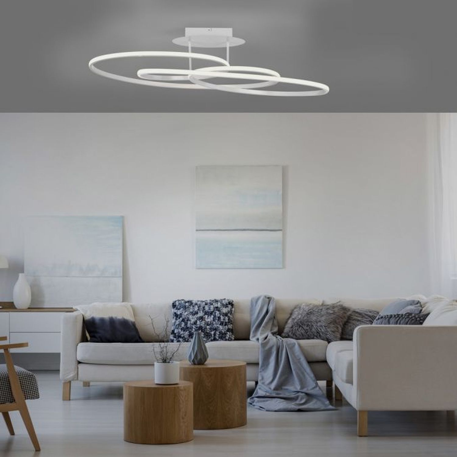 Plafonnier décoratif LED métal blanc 3000 K anneaux Couch, Wohnzimmer, Dekoration Ihres Zuhauses, Innenarchitektur, Tabelle