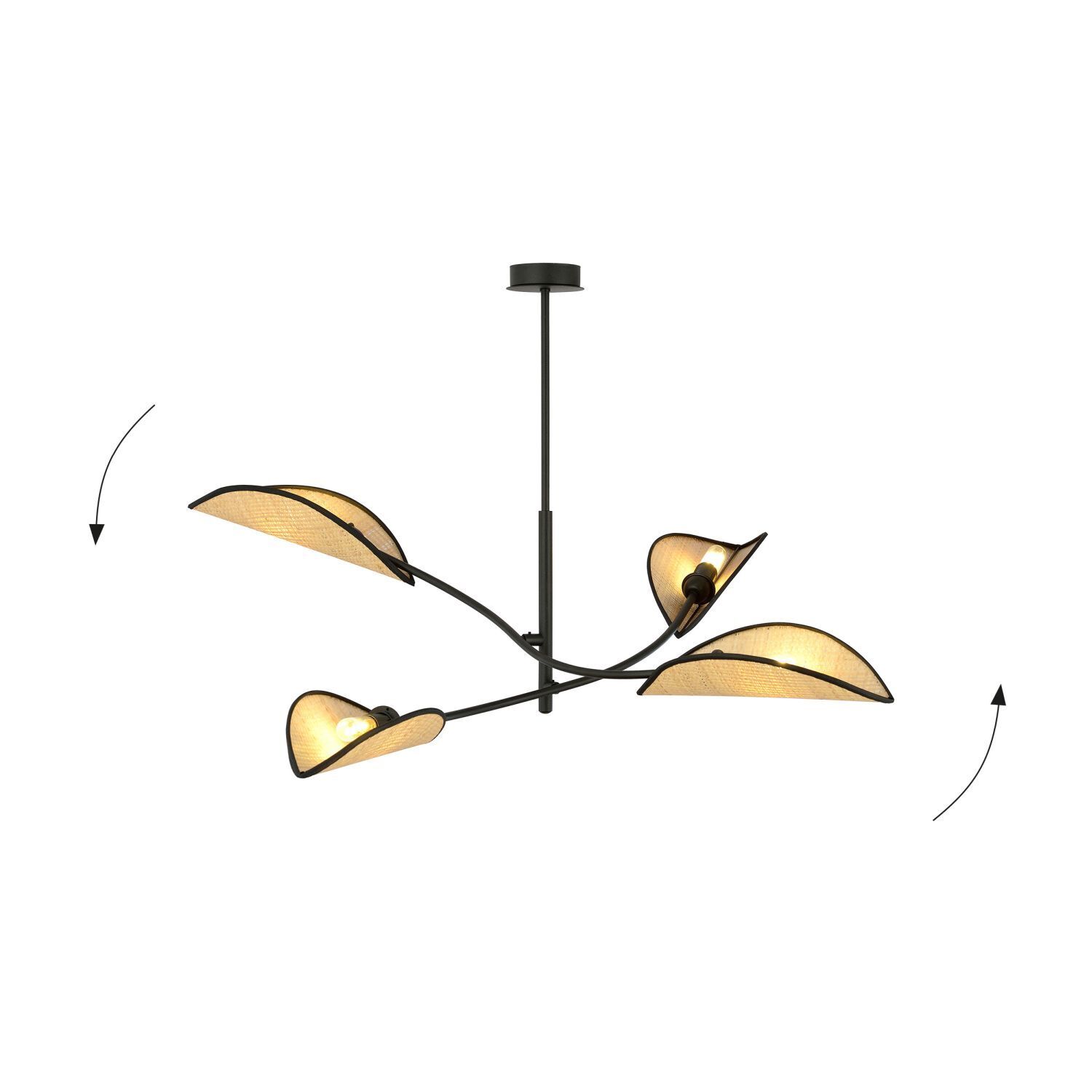 Plafonnier pivotant L : 102 cm Rotin Métal 4-flamme E14 Gerät, Deckenventilator, Elektrisches Gerät