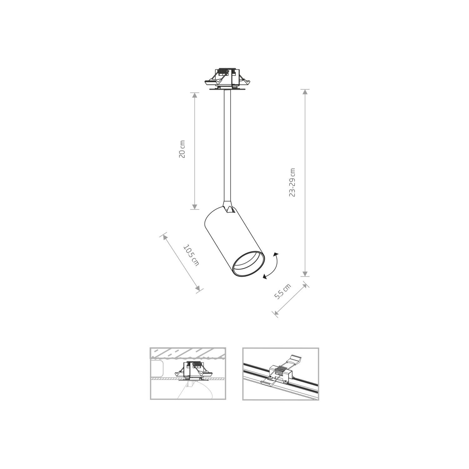 Spot Lampe plafond encastrable réglable GU10 H : 23-29 cm Blanc