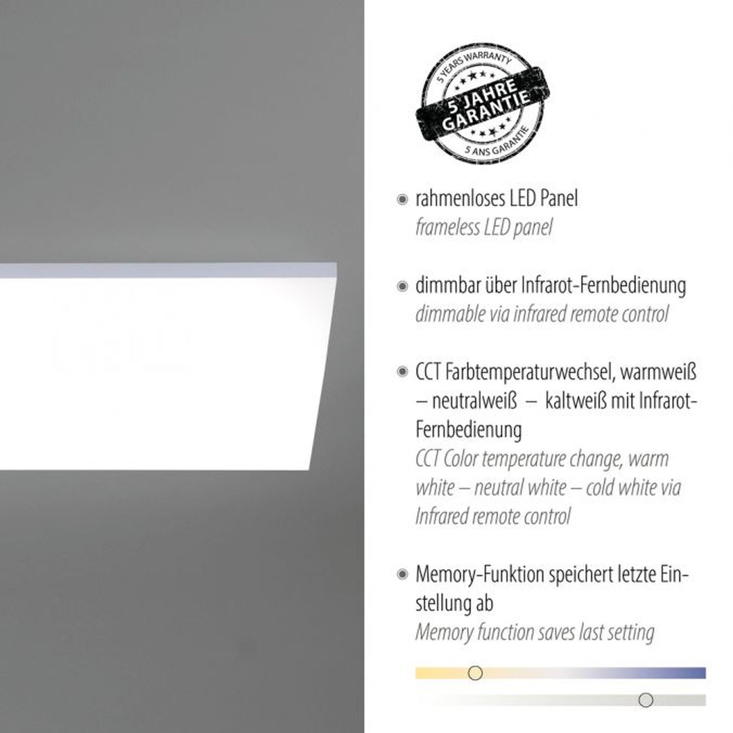 Dimmbare LED Deckenleuchte Fernbedienung B:62 cm Memory