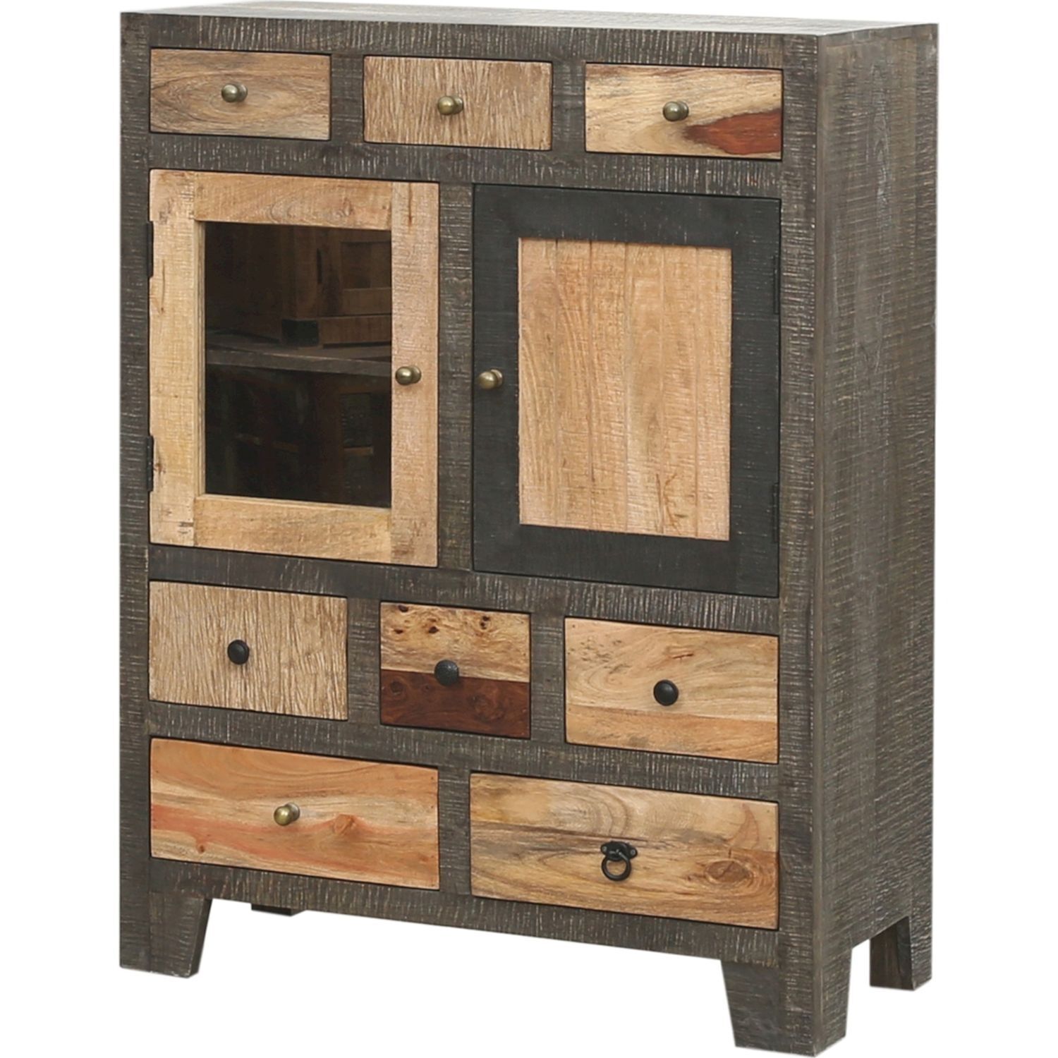Buffet bois verre hauteur 118 cm gris naturel noir