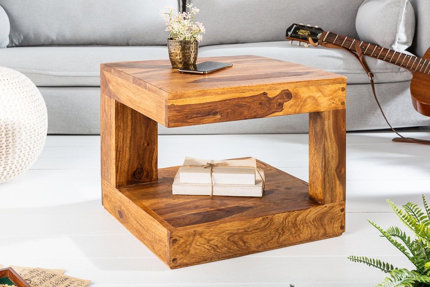 Table basse en bois de sheesham 45x175 cm en naturel