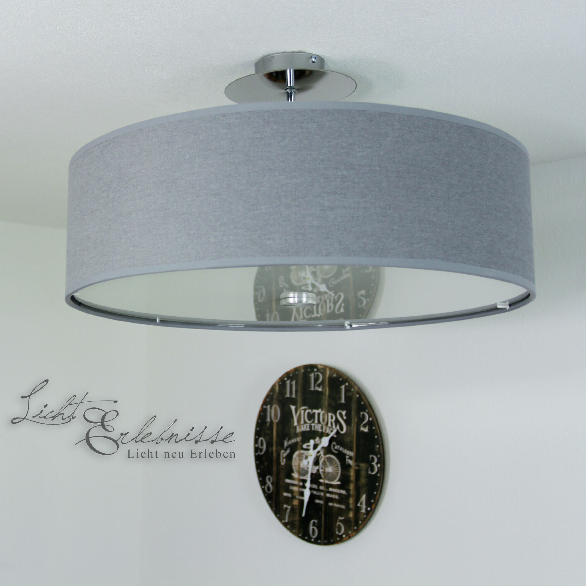 Graue Deckenlampe Viviane mit Stoffschirm