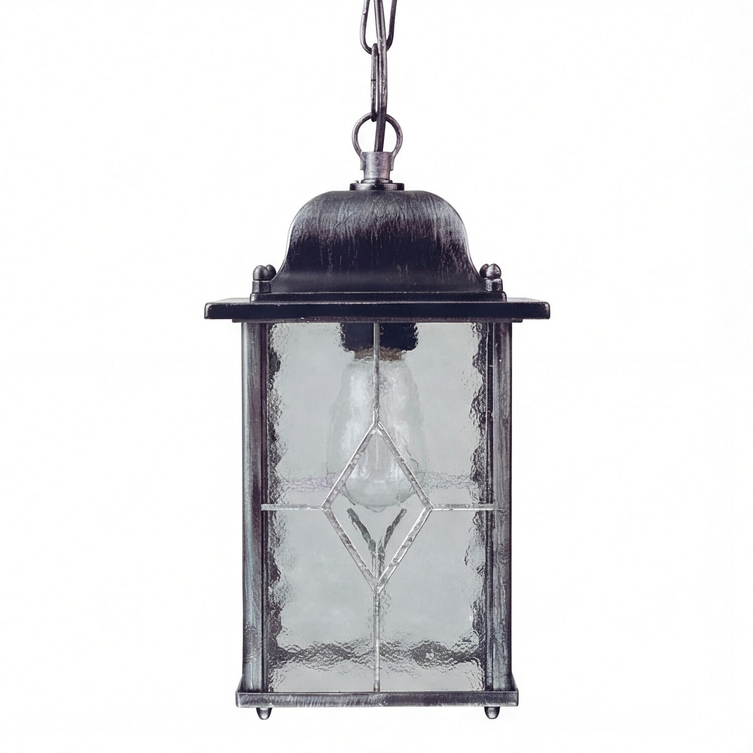 aussen-haengeleuchte-thompson-1-flammig-schwarz-mit-silber-finish-vintage-01 Lampen, Hängeleuchte, Glasfenster, Metall, Kleine Lampe
