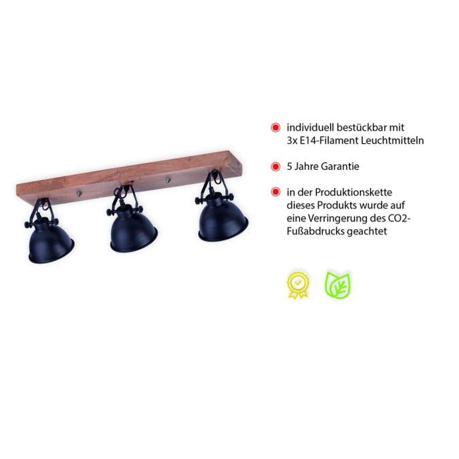 Spot de plafond industriel bois métal noir E14 74 cm