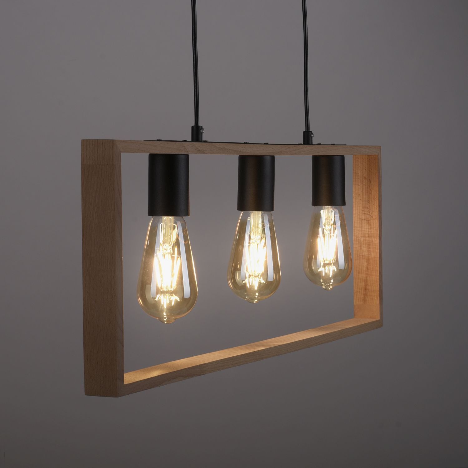 Natürliche Hängelampe Retro Holz Metall L:69 cm 3-flmg Licht, Leuchte, Kronleuchter, Lampe