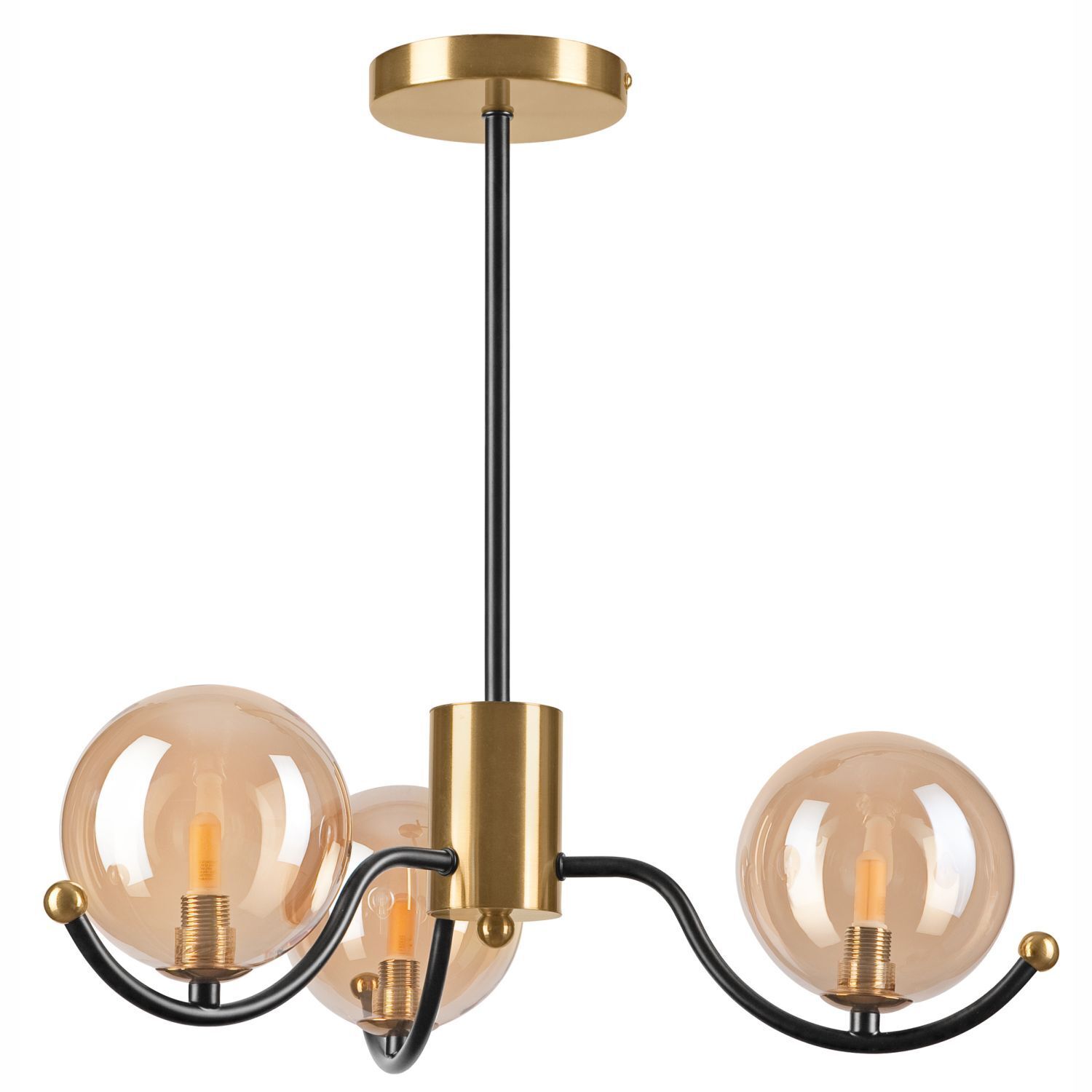 Elegante Deckenleuchte Metall Glas G9 L:48 cm Kugeln Chandelier, Pendelleuchte, Messing, Glas-Kugel, Dreiflammig