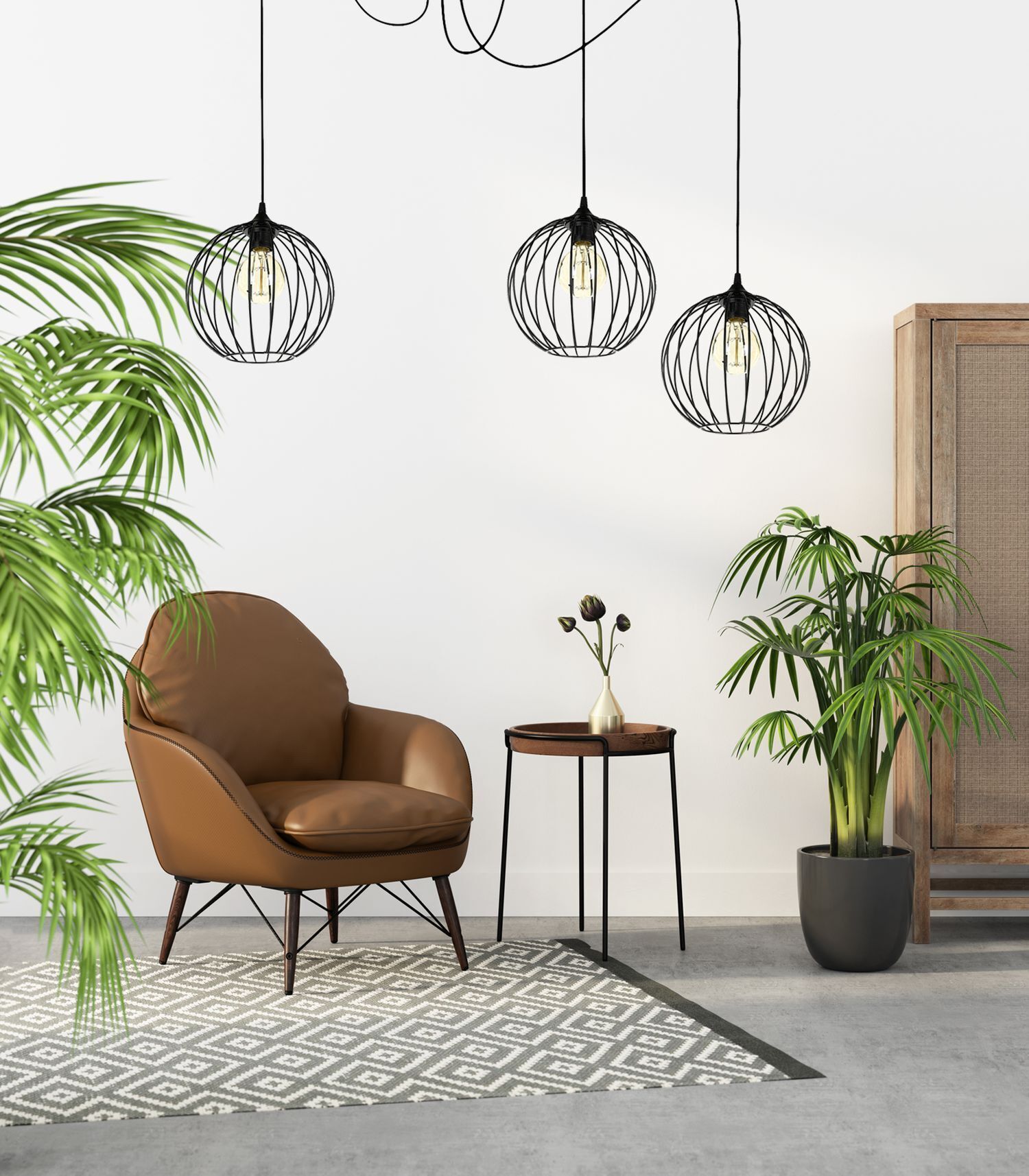 XXL Spider Lampe à suspendre fil métallique 3-flamme L:400 cm Pflanze, Lampe, Dekoration für Zuhause, Stuhl, Mobiliar