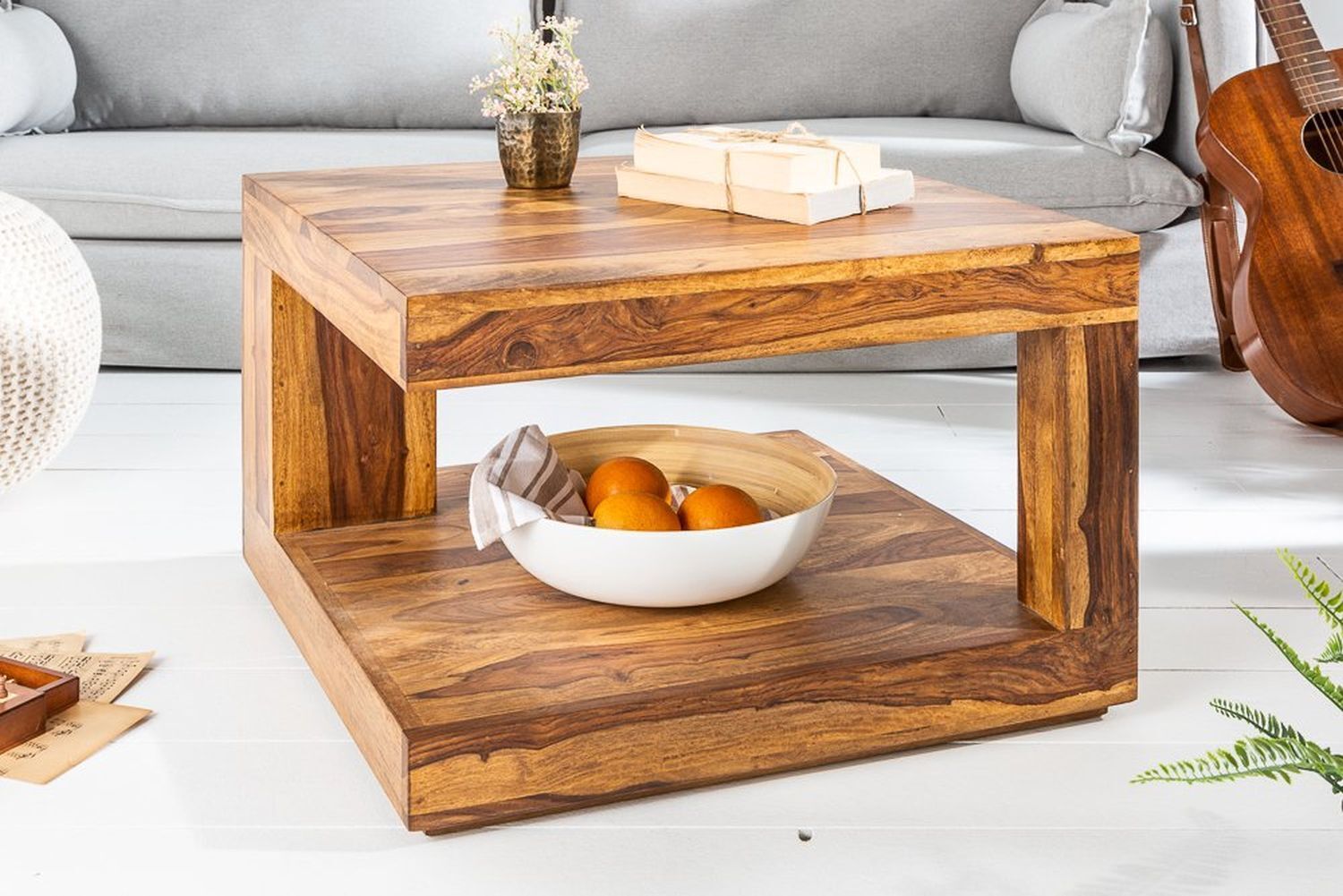 Table basse en bois de sheesham 60x45 cm en naturel