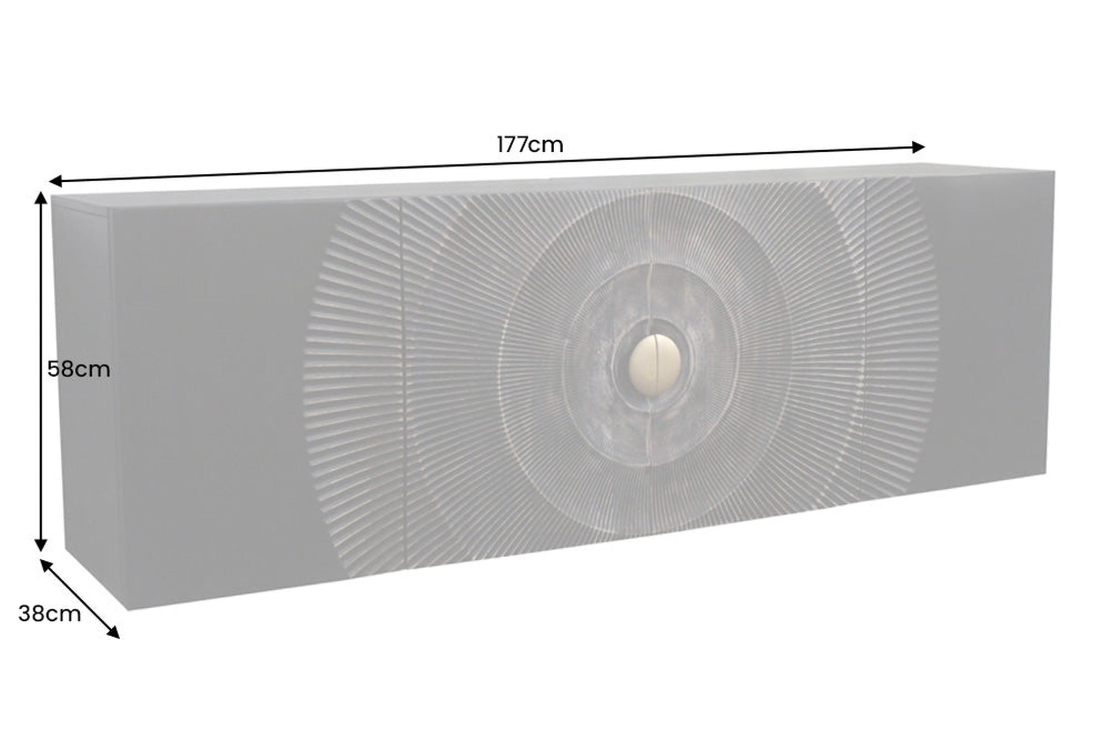 Buffet suspendu noir or 177 cm ornementation artisanale bois Elektronik, Sprecher