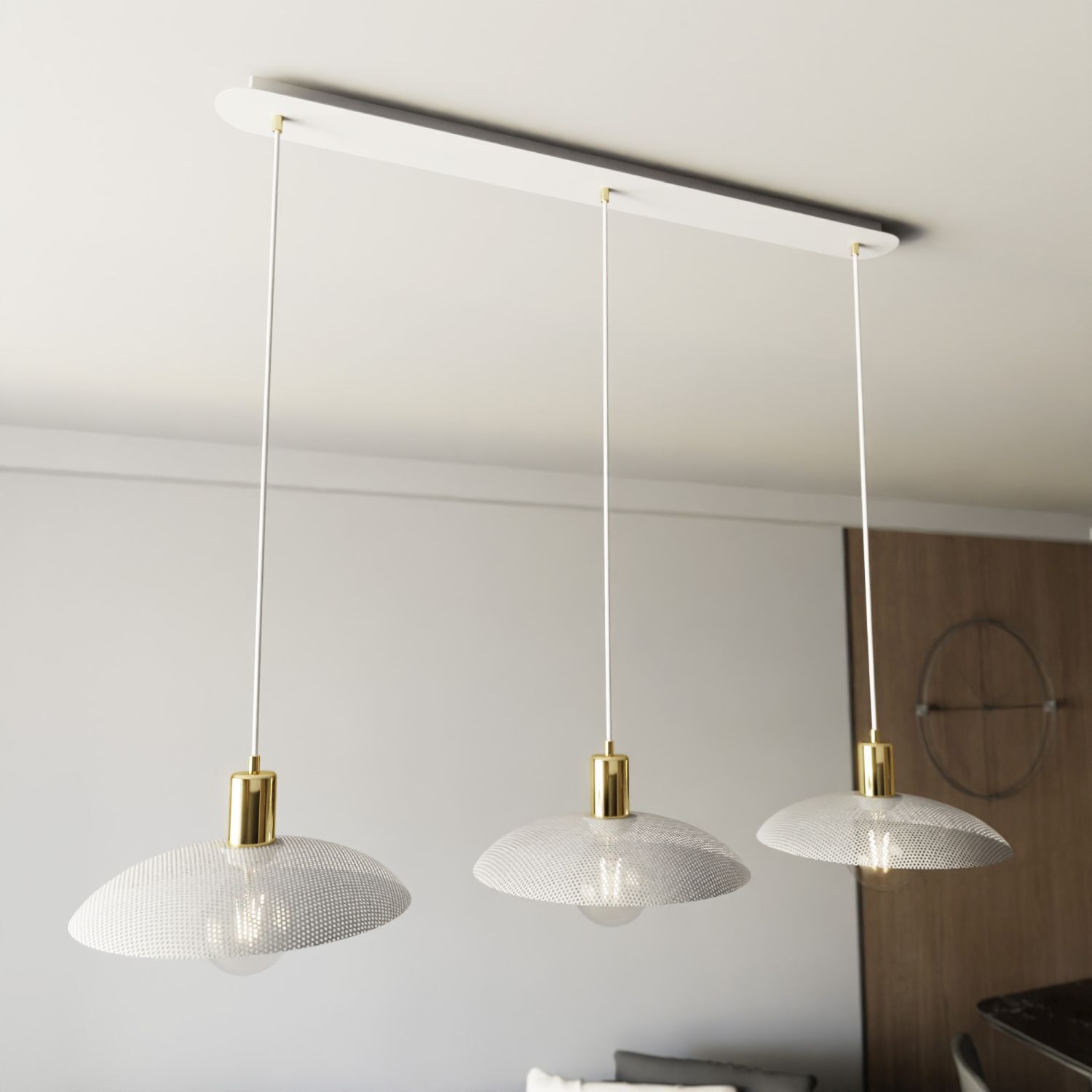 Pendelleuchte Metall L: 90 cm E27 Weiß Gold 3-flammig E27 Lampe, Deckenleuchte, Leuchte