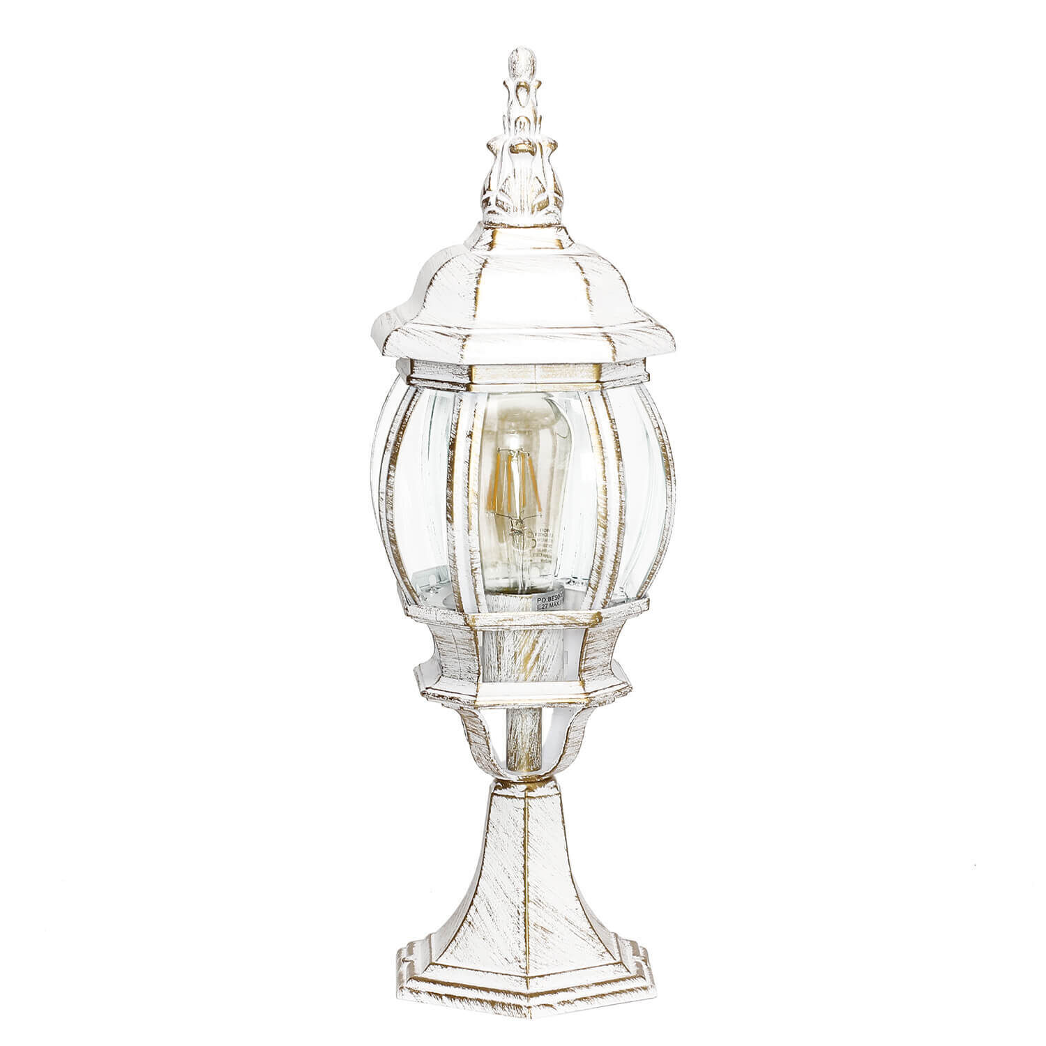 Rustikale Sockelleuchte Weiß Gold 50cm IP44 E27 Lampe, Glas