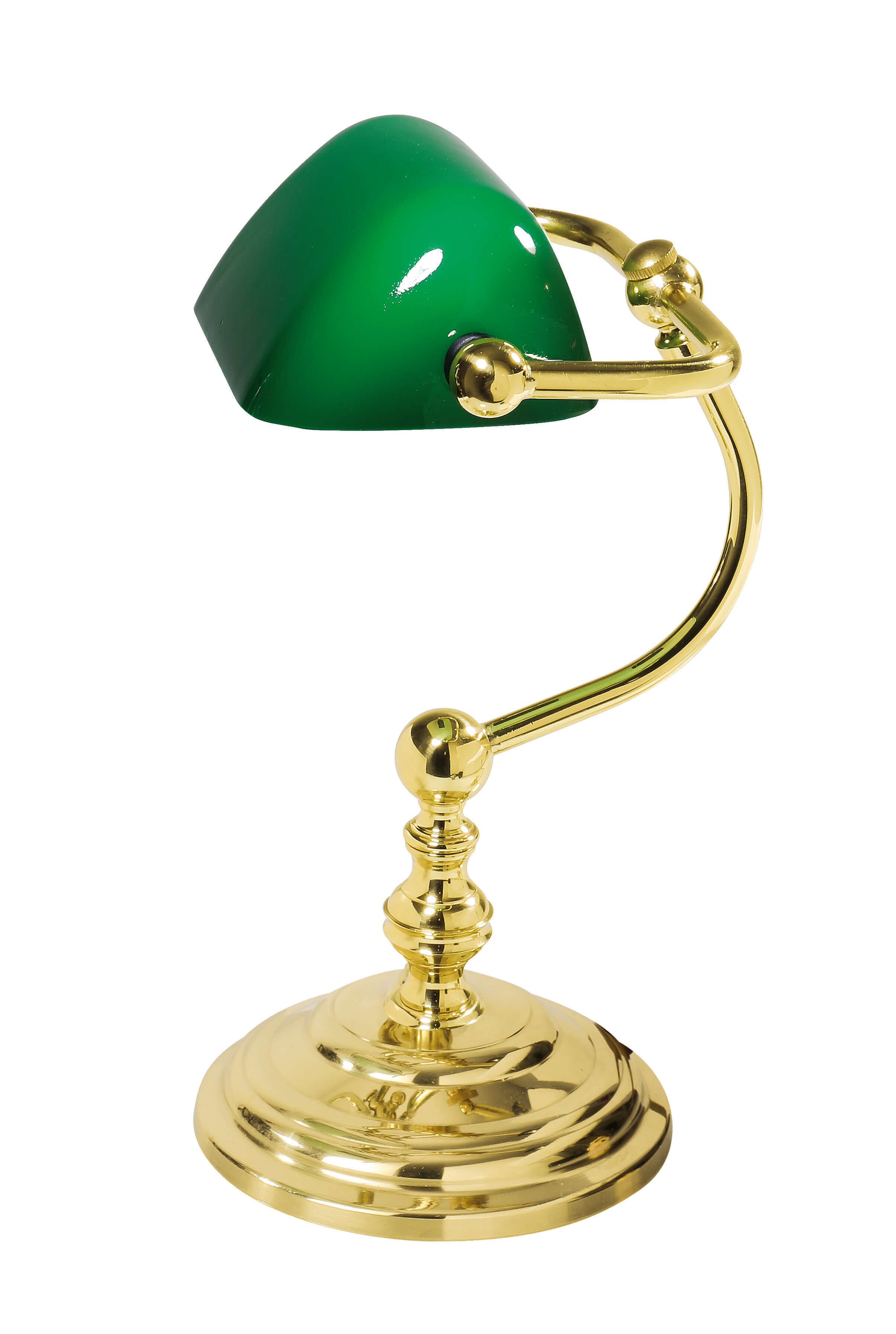 Lampe de banquier or 24 carats en laiton avec abat-jour en verre