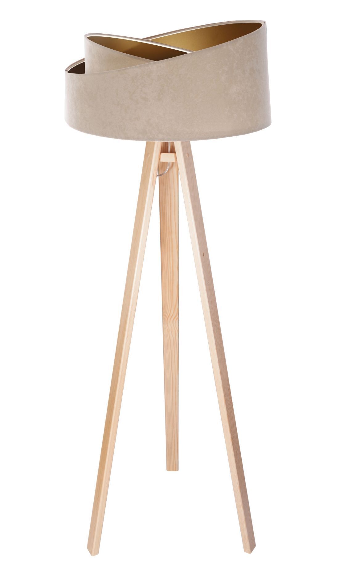 Stehlampe MANDAN Beige Gold Dreibein 145cm Wohnzimmer Lampe, Sperrholz, Holz, Mobiliar