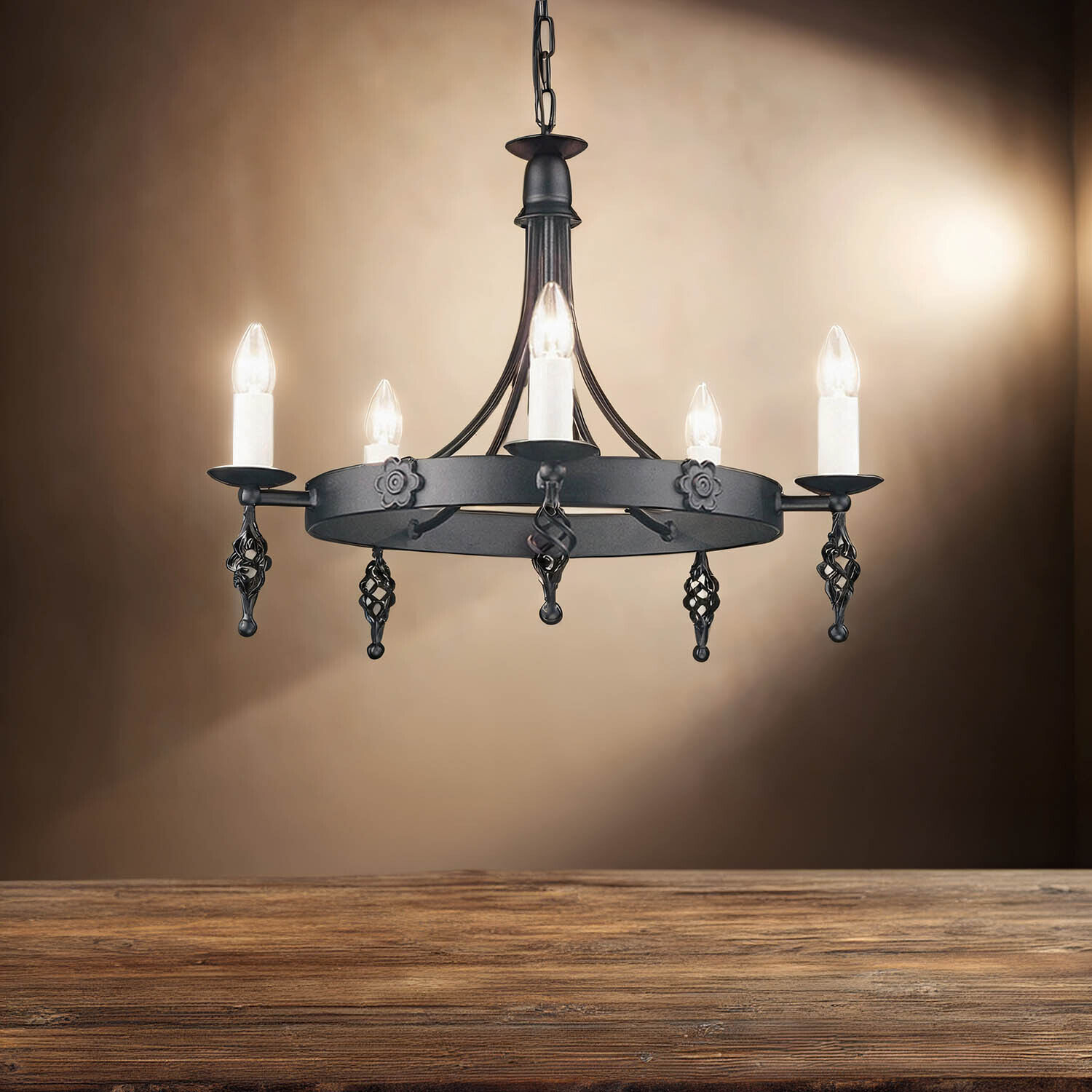 Kronleuchter Hängend Schwarz Rustikal rund CAMELOT Leuchter, Lampe