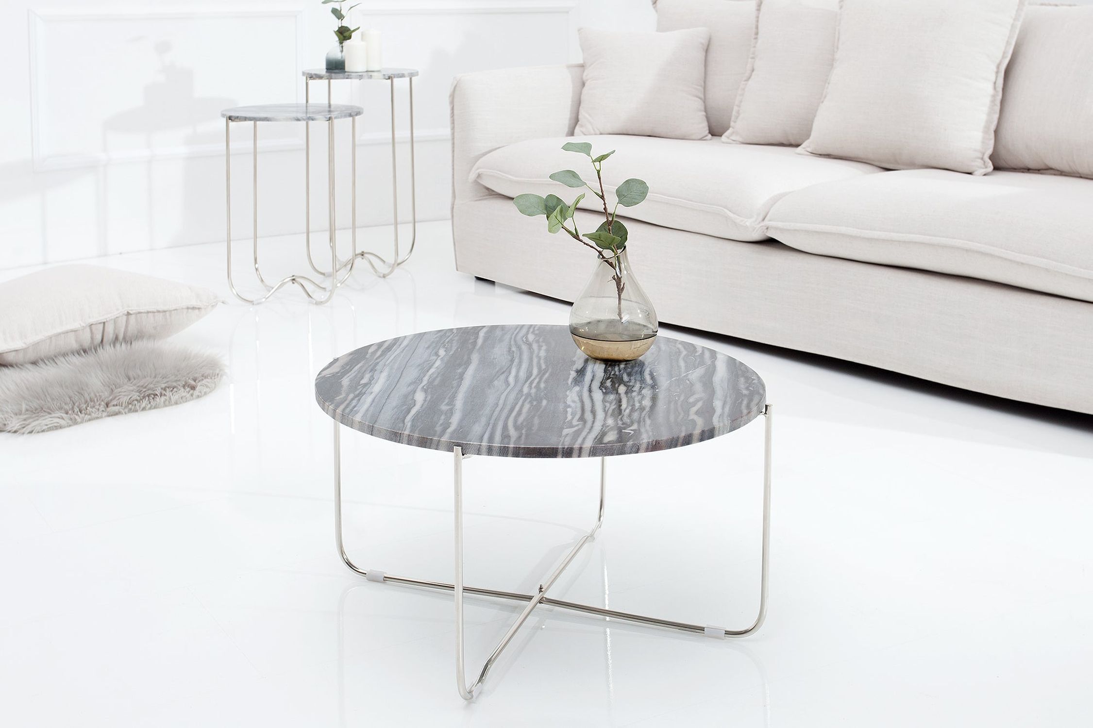 Table basse en marbre métal gris argenté 62 x 62 cm