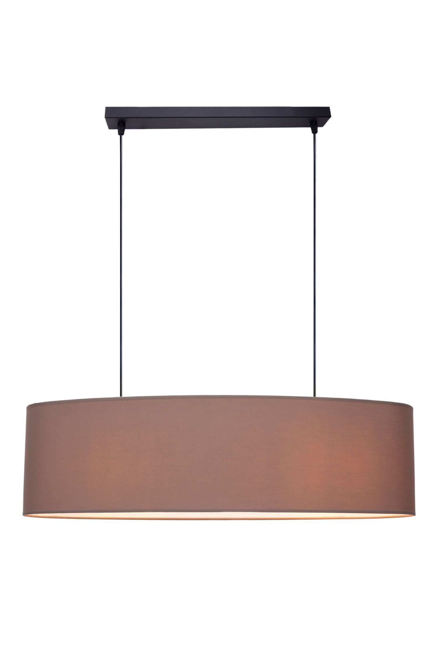 Pendelleuchte, braune Lampenschirm, schwarze Deckenmontage, LED-Birne, kreisrunder Lampenschirm