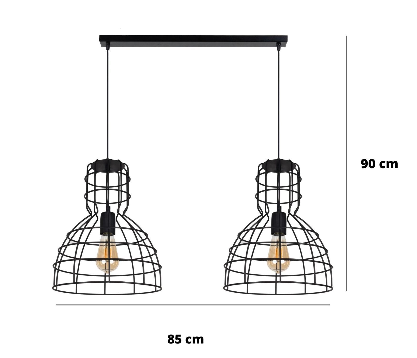  Pendelleuchte, Käfigschirm, Doppel-Lampe, schwarz Metall, industrieller Stil