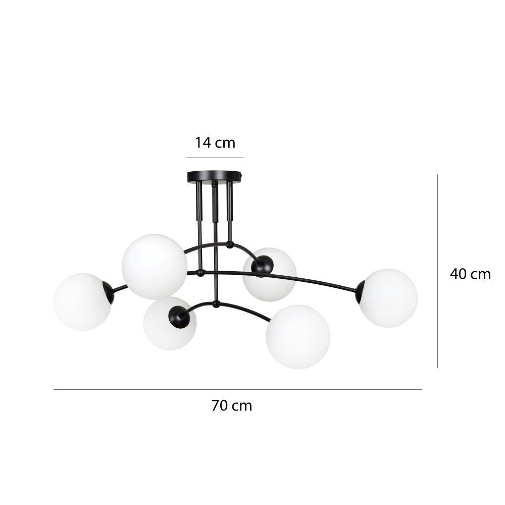 Deckenlampe Schwarz Weiß 6x E14 Modern Metall Glas Deckenleuchte, Kronleuchter, Lampe