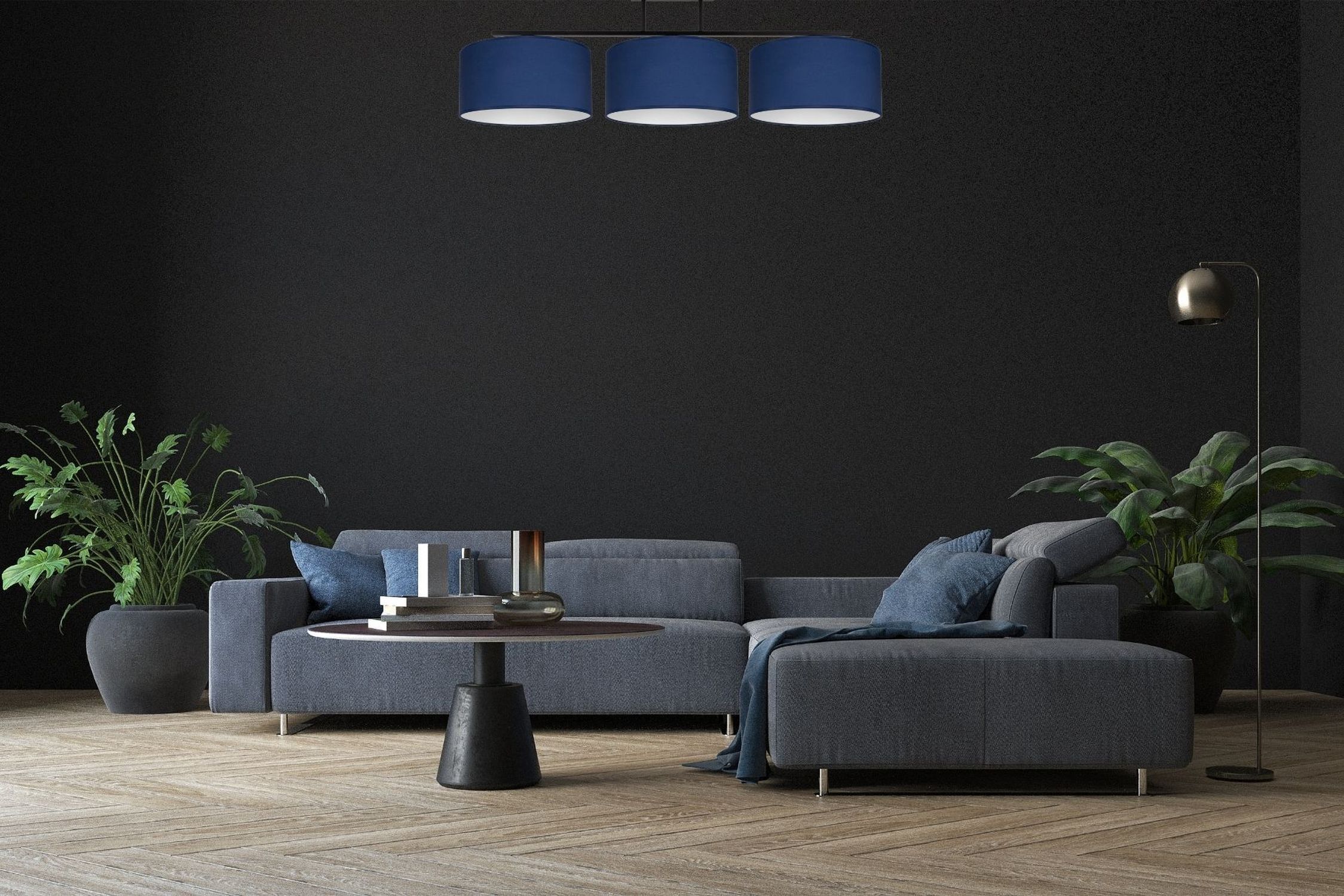 Plafonnier long Tissu Noir Bleu Blanc E27 100 cm