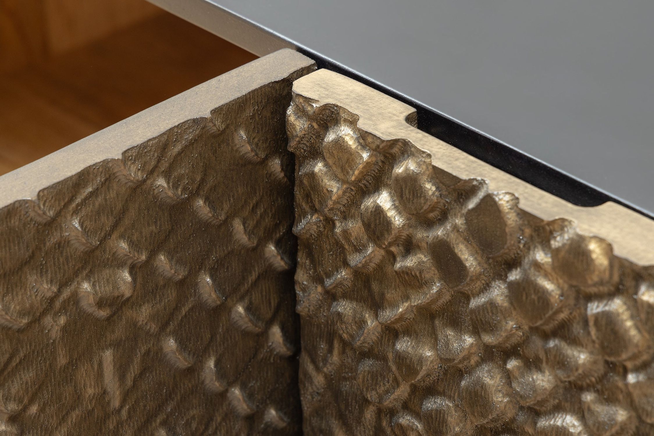 Beistellschrank 160 cm Holz Metall Braun Schwarz Handarbeit Drinnen, Innenarchitektur, Schublade, Mobiliar, Holz