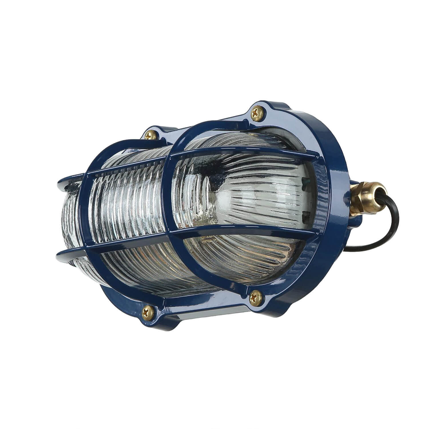 Wandlampe außen Keller Glas Echt-Messing E27 IP64 B: 21 cm frontale Leuchte, Schutzgehäuse, Rundleuchte, Glaslinse, Kabelanschluss