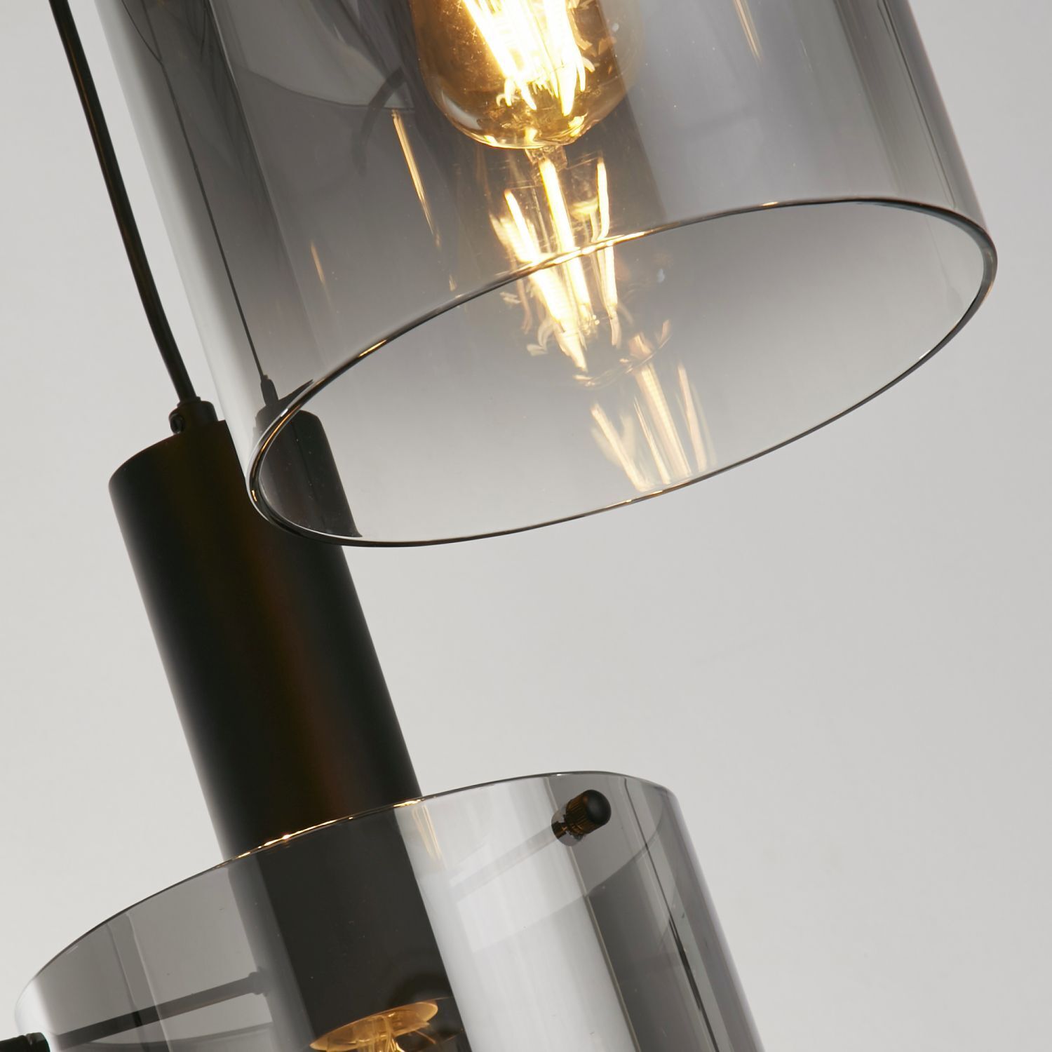 Lampe à suspendre verre fumé 3 flammes noir gris E27 Ø 42 cm