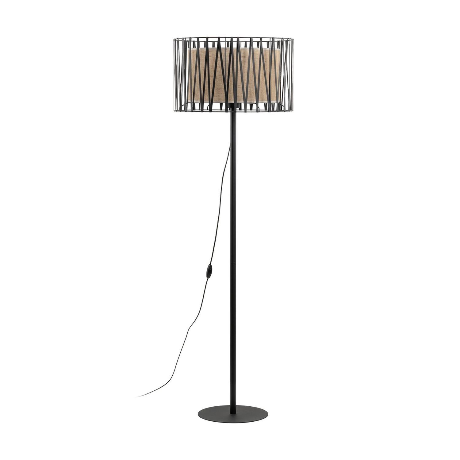 Stehleuchte 158 cm Metall Jute Schwarz Braun E27 Modern Lampe, Lampenschirm