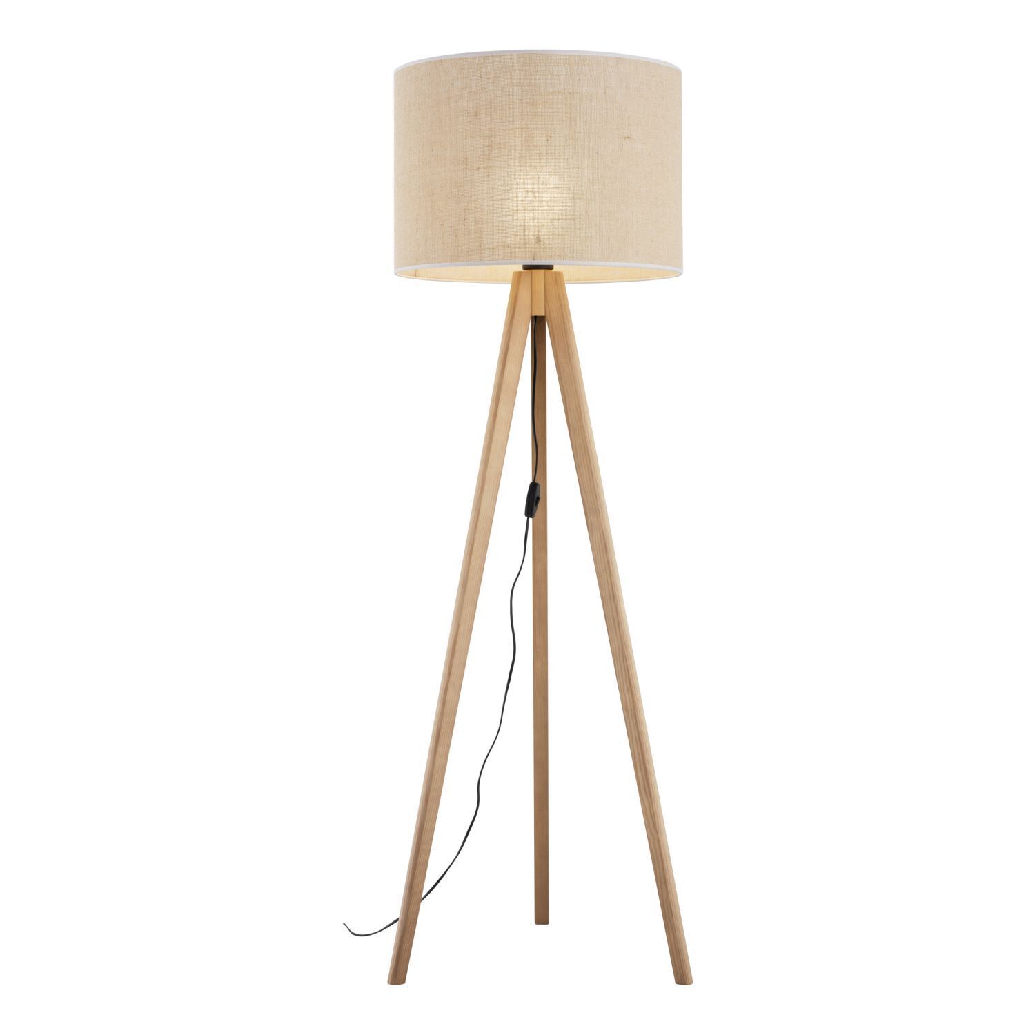 Stehleuchte Dreibein 145 cm Holz Stoff E27 Skandinavisch Lampe
