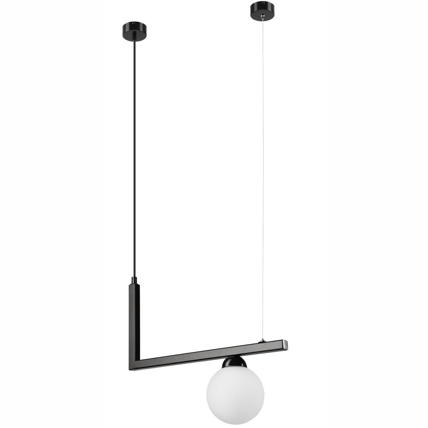 Lampe à suspendre verre métal L : 48 cm noir blanc Abat-jour sphérique