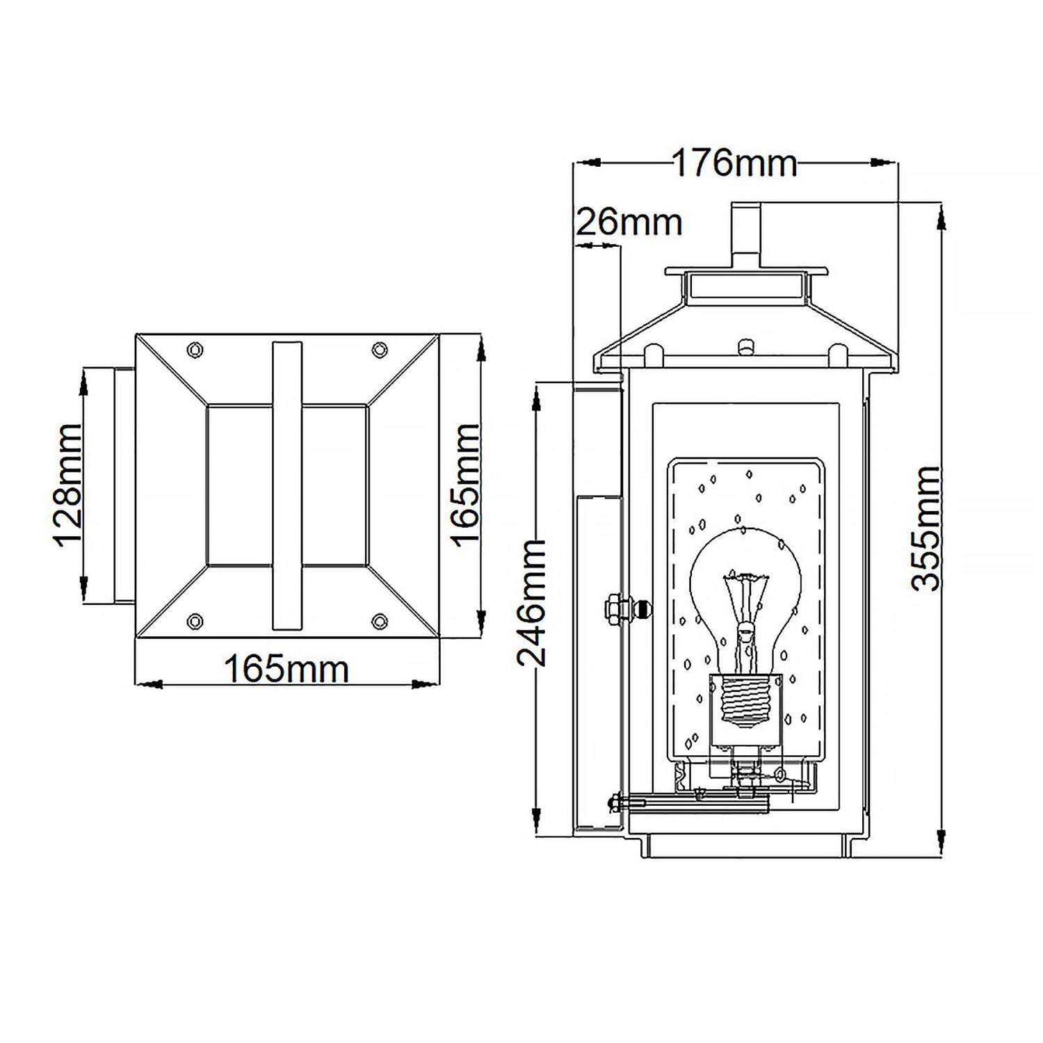 Wandlampe außen E27 IP44 35,5 cm hoch Vintage Design CAD-Diagramm, Diagramm, Handlung