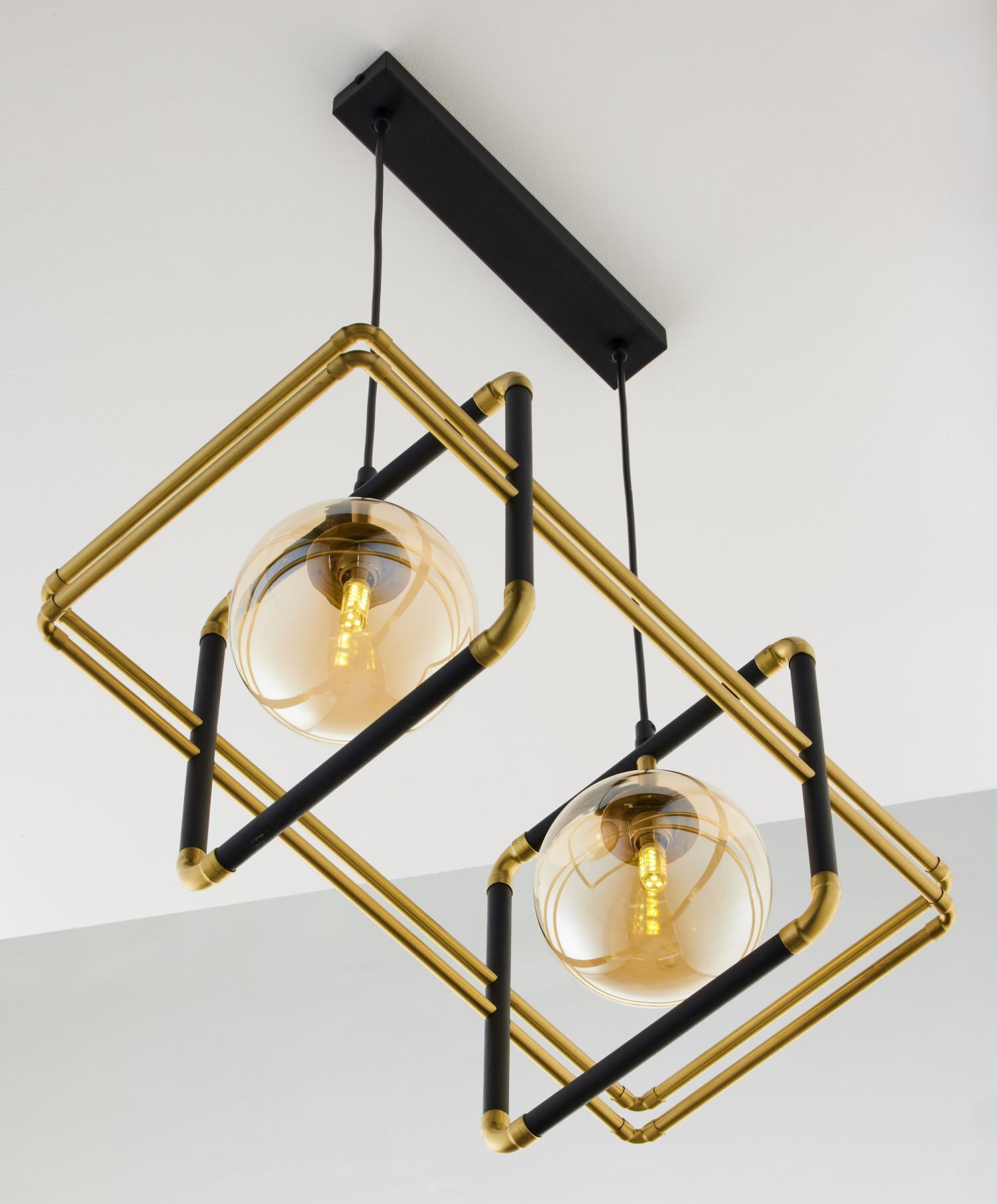 Hängelampe in Schwarz Bernstein Gold G9 2-flmg L:51 cm Leuchter, Lampe