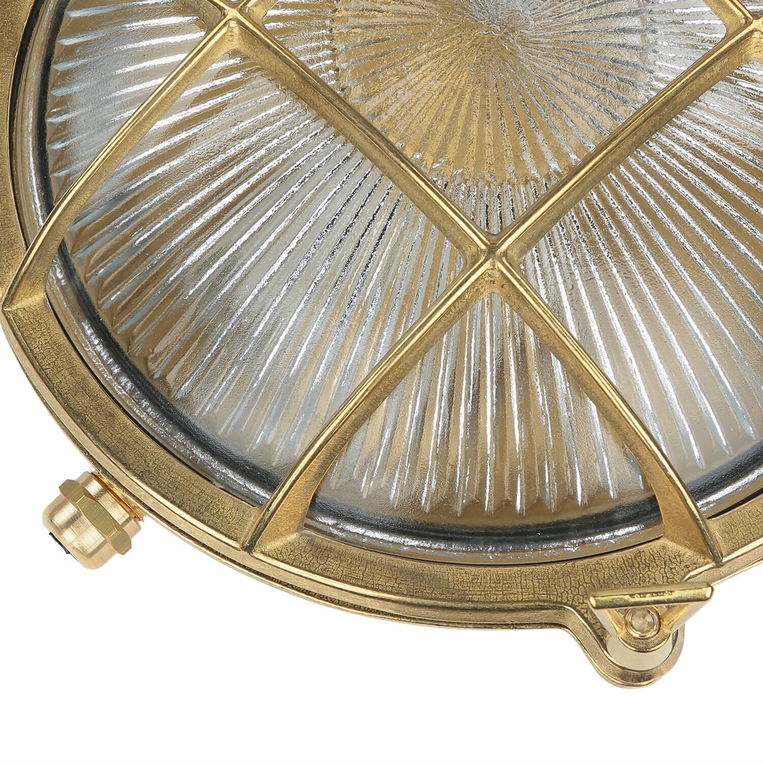 Echt-Messing Außenwandleuchte SERIFOS Riffelglas Leuchte, Beleuchtung