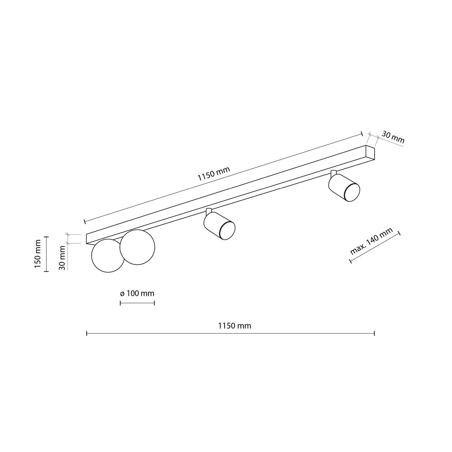 Plafonnier 115 cm long métal verre 2x GU10 + 2x G9 Diagramm, Handlung