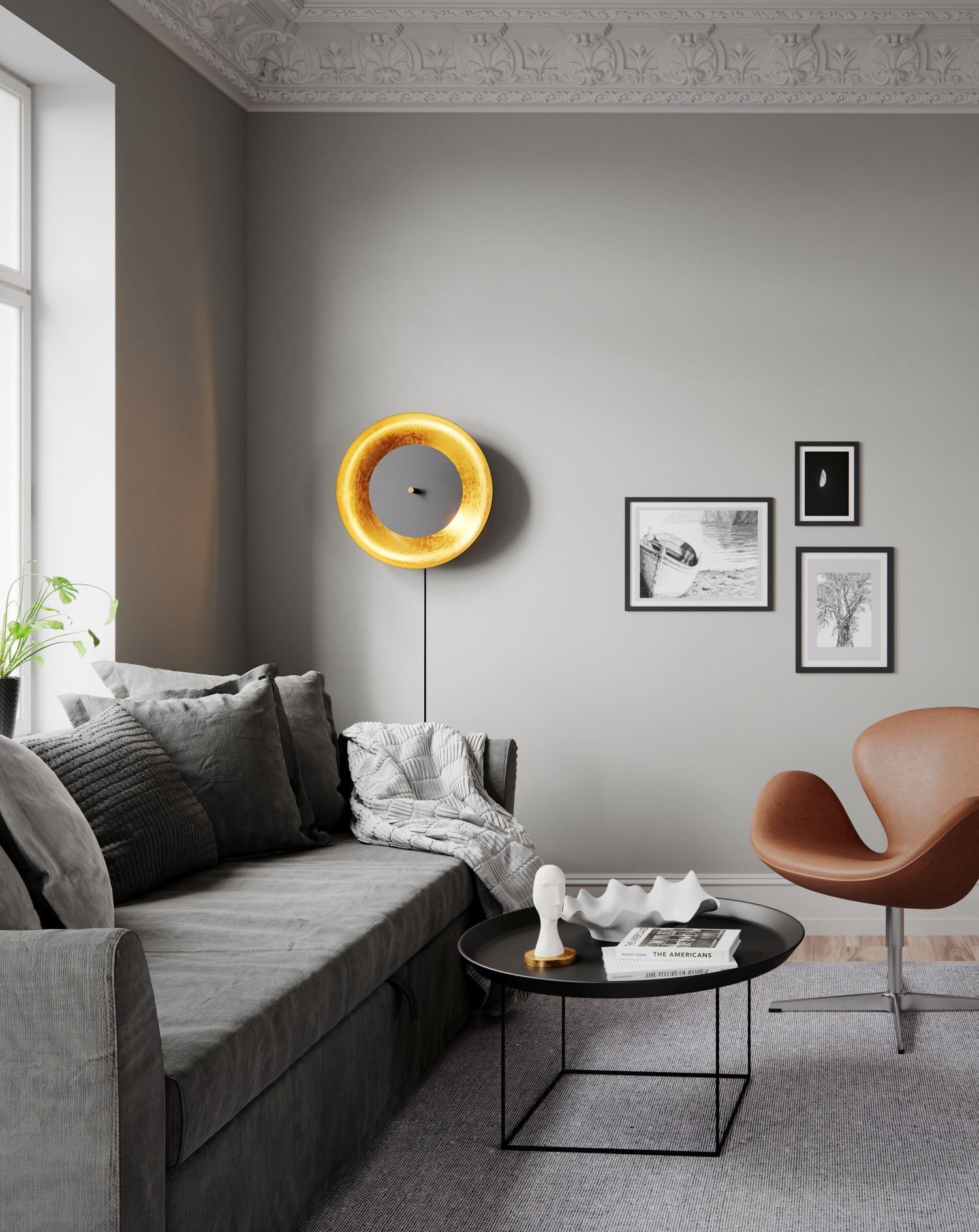 Applique murale ronde avec câble et fiche Ø 50 Ø 50 cm Wohnzimmer, Couch, Dekoration für Zuhause, Tabelle, Kissen