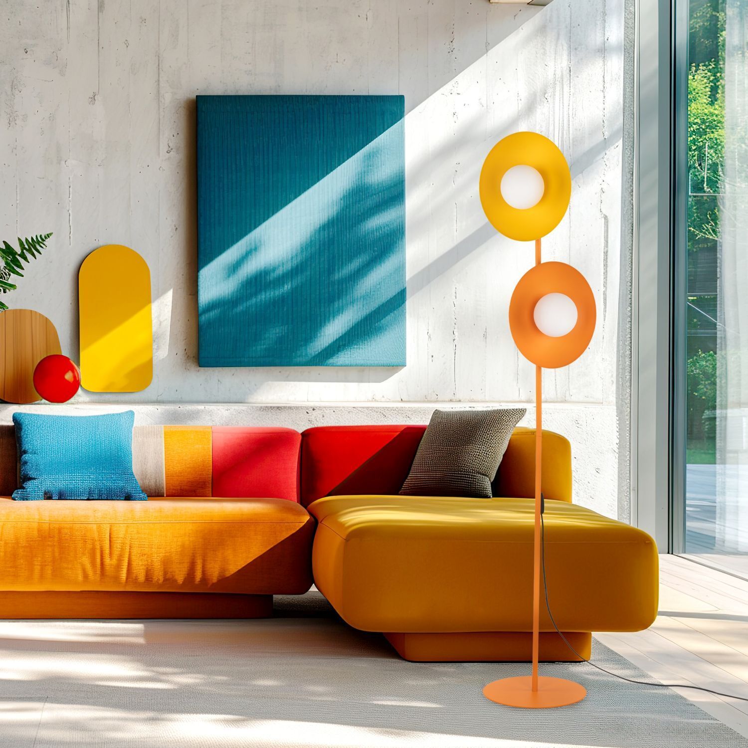 sofa, sectional, orange, Wohnzimmer, Stehlampe
