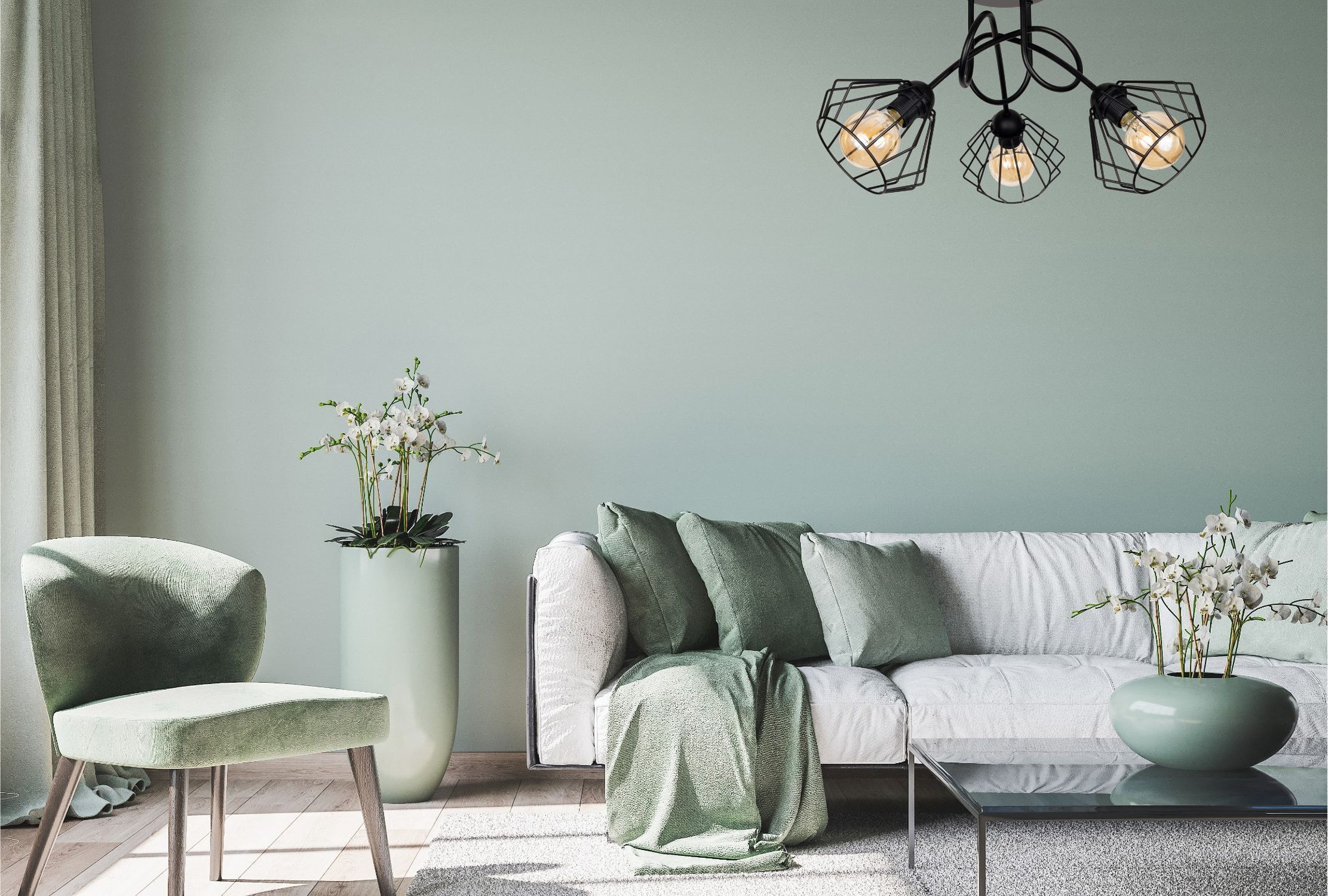 Wohnzimmer, Sofa, Grün, Konkret, Blumen