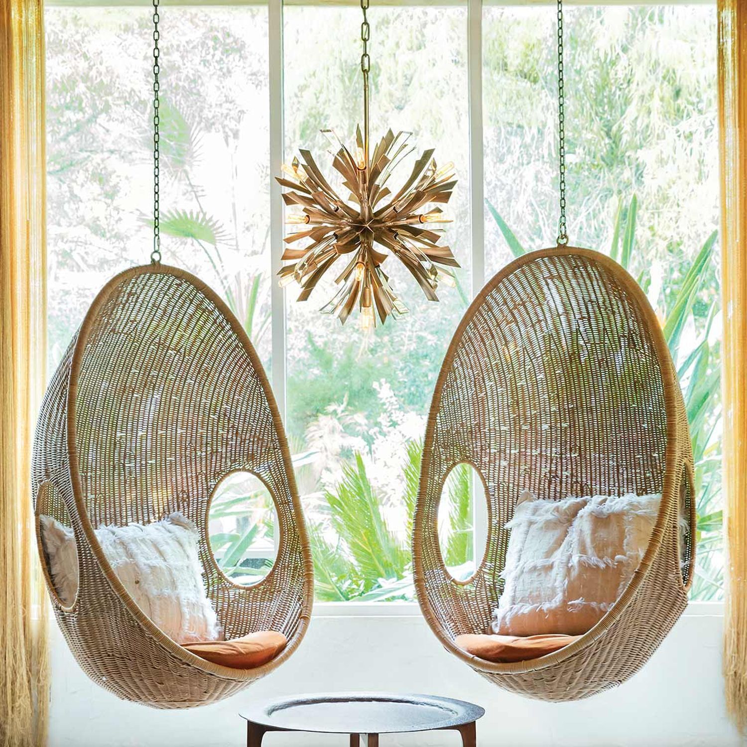 Hängelampe Metall Kristall in Gold brüniert Ø 55,9 cm groß hängesessel, rattan, kugelstuhl, hängestuhl, natürliches material